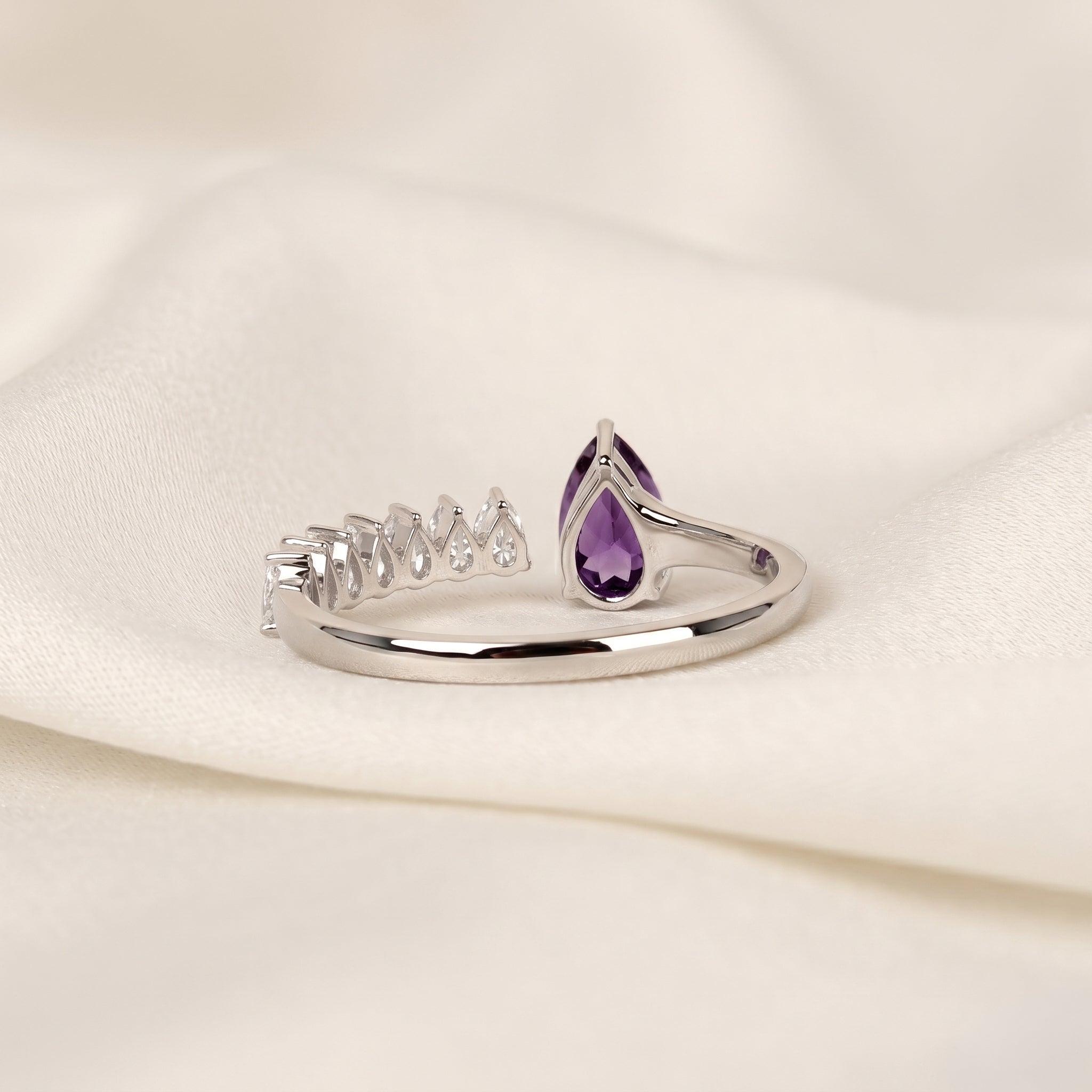 Purple Gemstone & White Lab Grown Diamond Open Ring in 10K White Gold 1.12 CTW