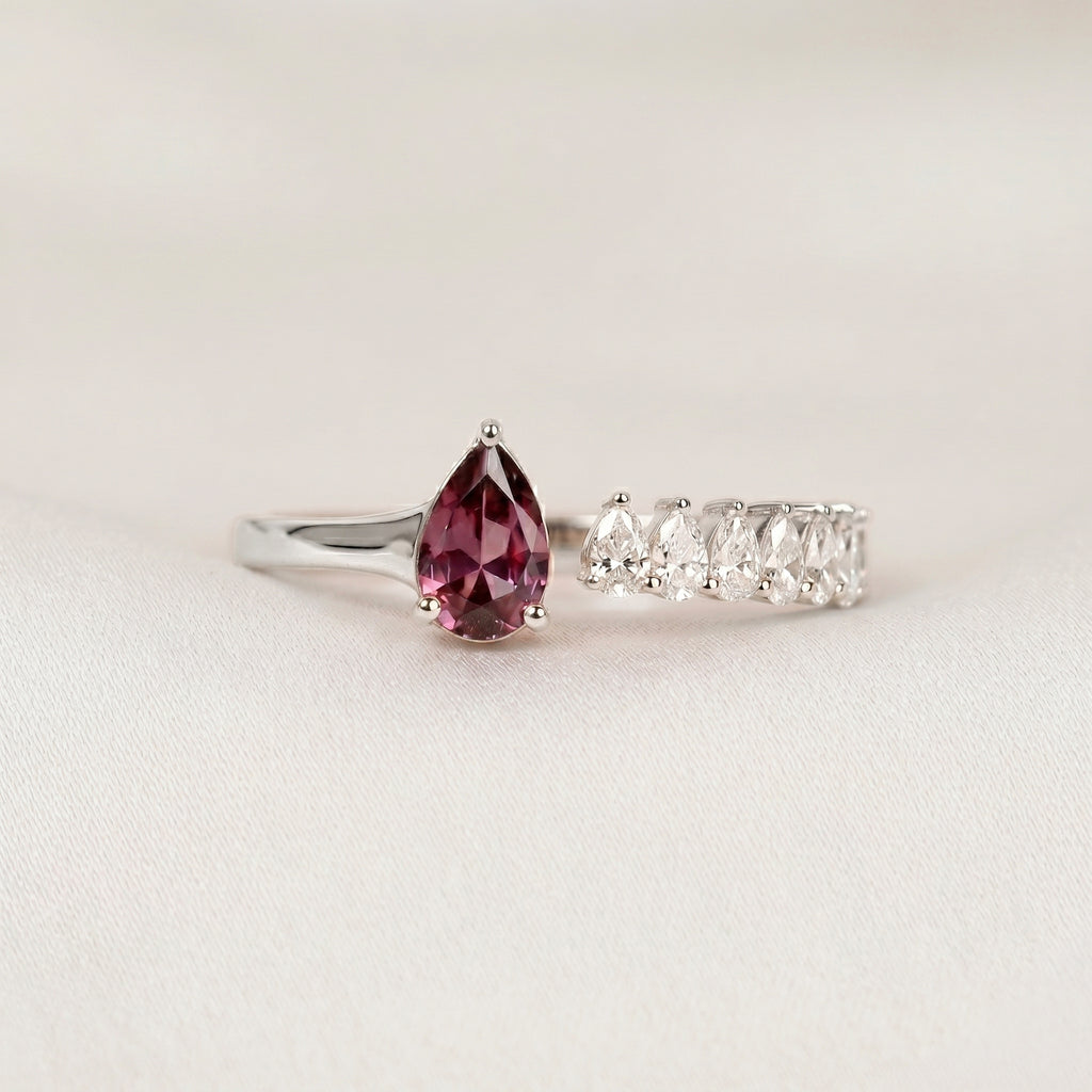 Purple Gemstone & White Lab Grown Diamond Open Ring in 10K White Gold 1.12 CTW