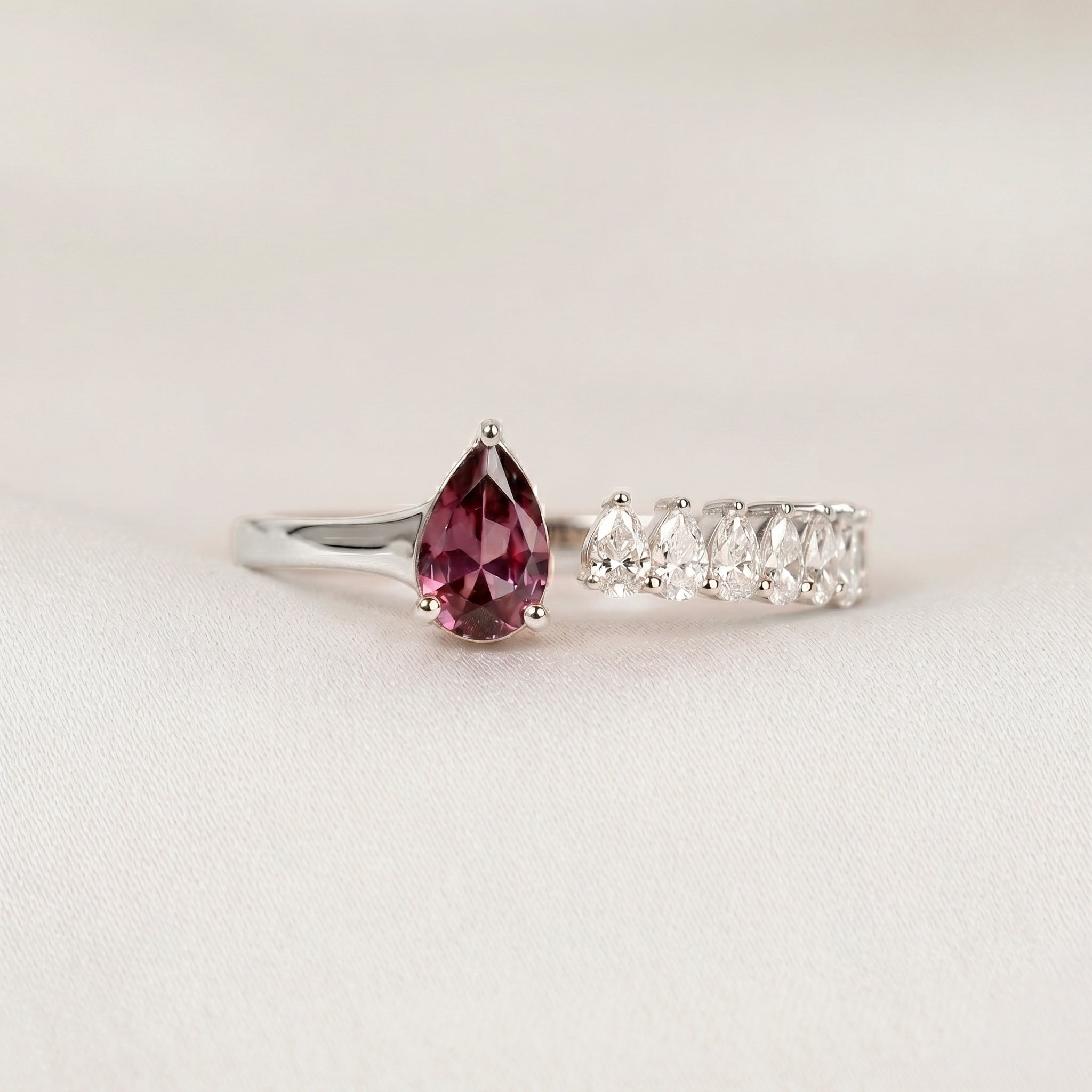 Purple Gemstone & White Lab Grown Diamond Open Ring in 10K White Gold 1.12 CTW