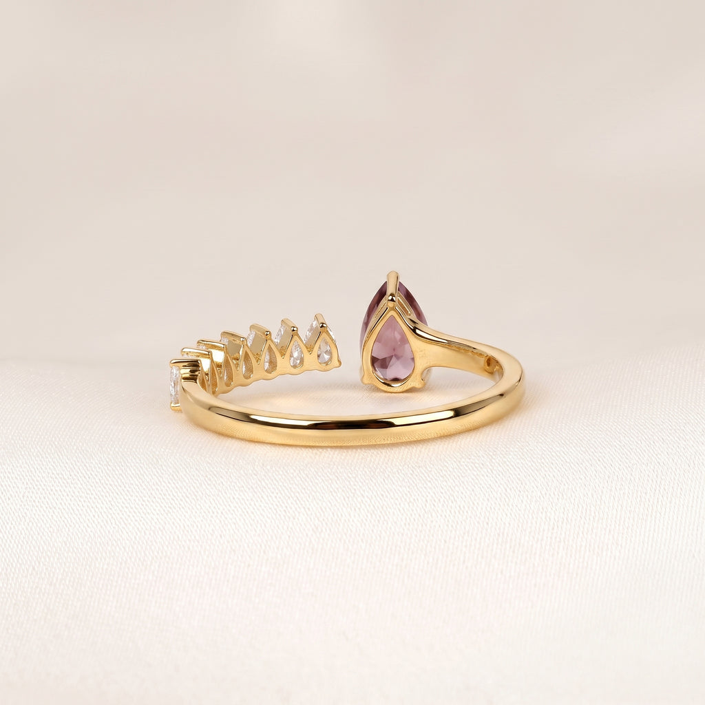 Purple Gemstone & White Lab Grown Diamond Open Ring in 10K Yellow Gold 1.12 CTW