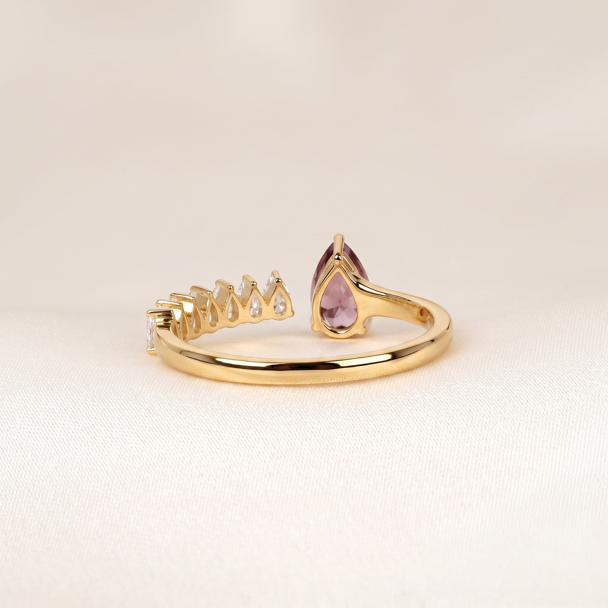Purple Gemstone & White Lab Grown Diamond Open Ring in 10K Yellow Gold 1.12 CTW