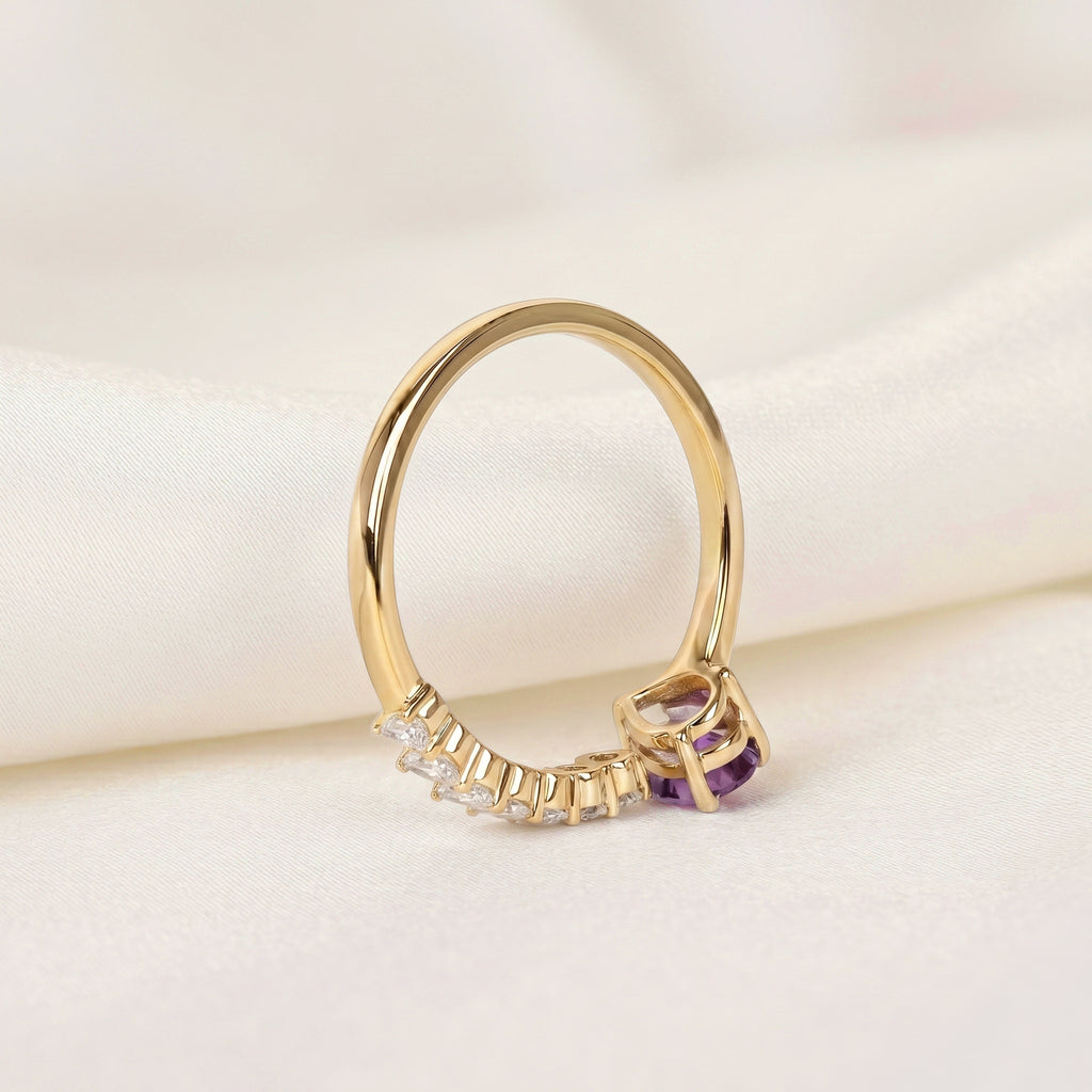 Purple Gemstone & White Lab Grown Diamond Open Ring in 10K Yellow Gold 1.12 CTW
