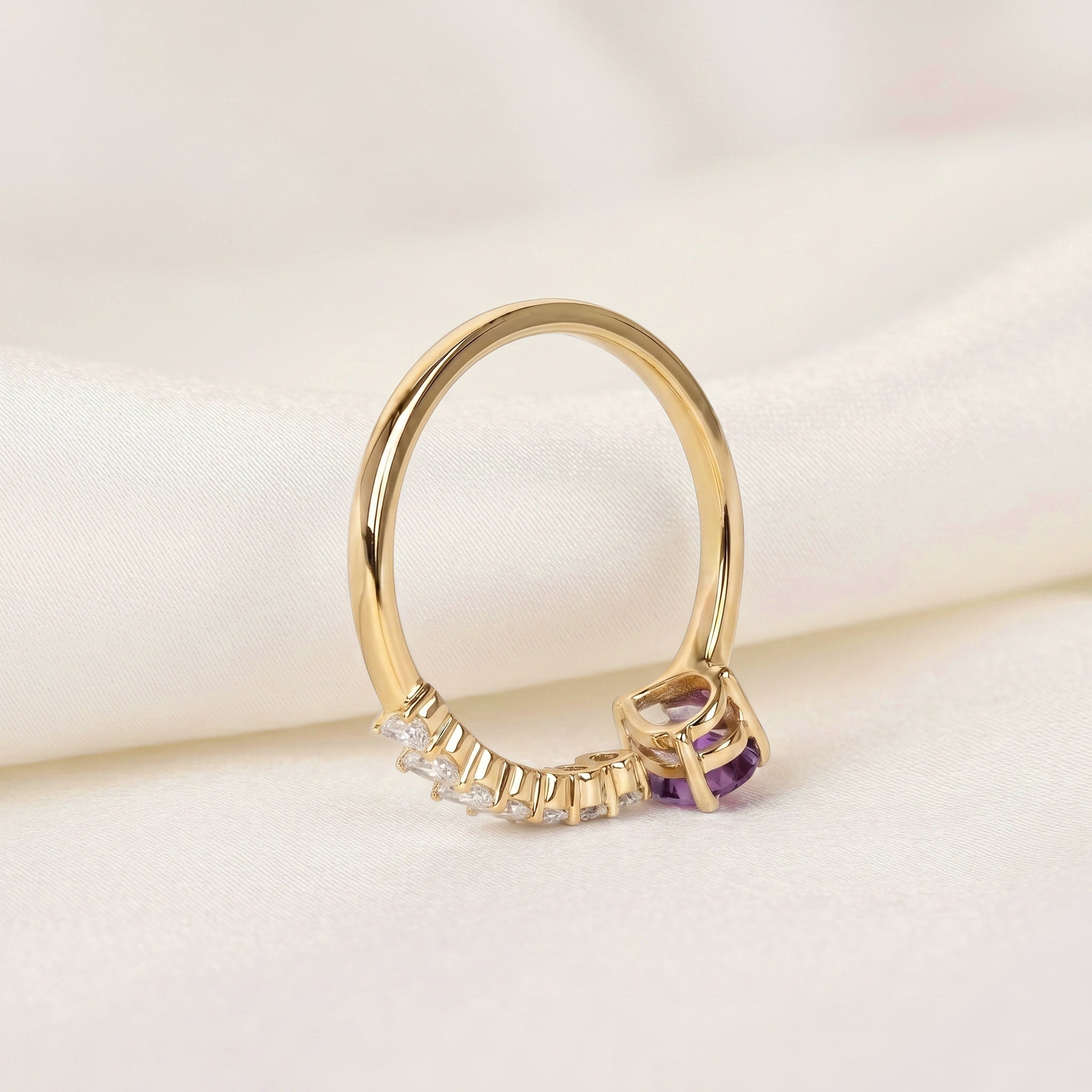 Purple Gemstone & White Lab Grown Diamond Open Ring in 10K Yellow Gold 1.12 CTW
