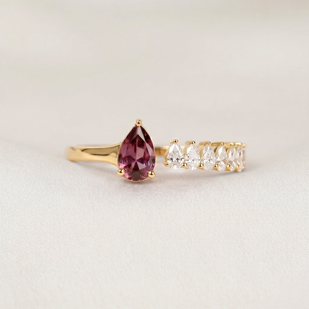 Purple Gemstone & White Lab Grown Diamond Open Ring in 10K Yellow Gold 1.12 CTW