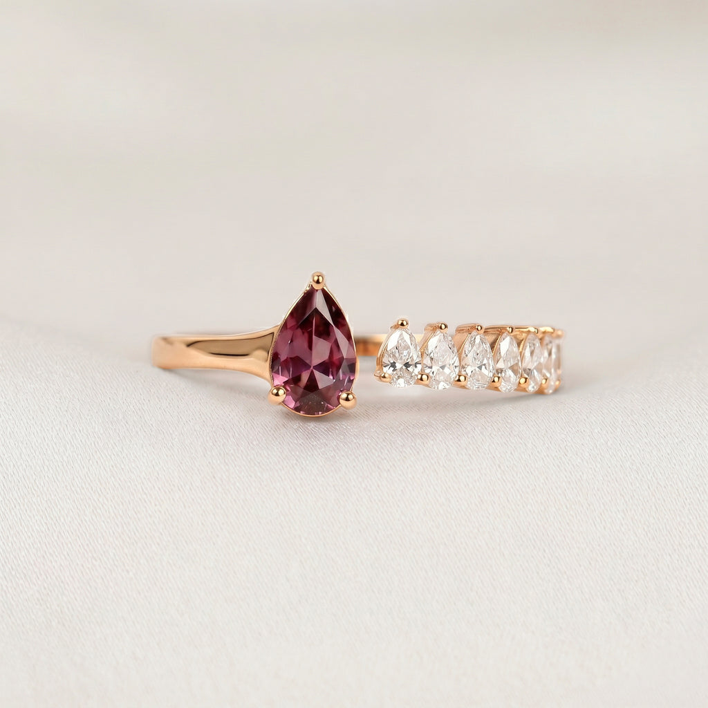 Purple Gemstone & White Lab Grown Diamond Open Ring in 14K Rose Gold 1.12 CTW