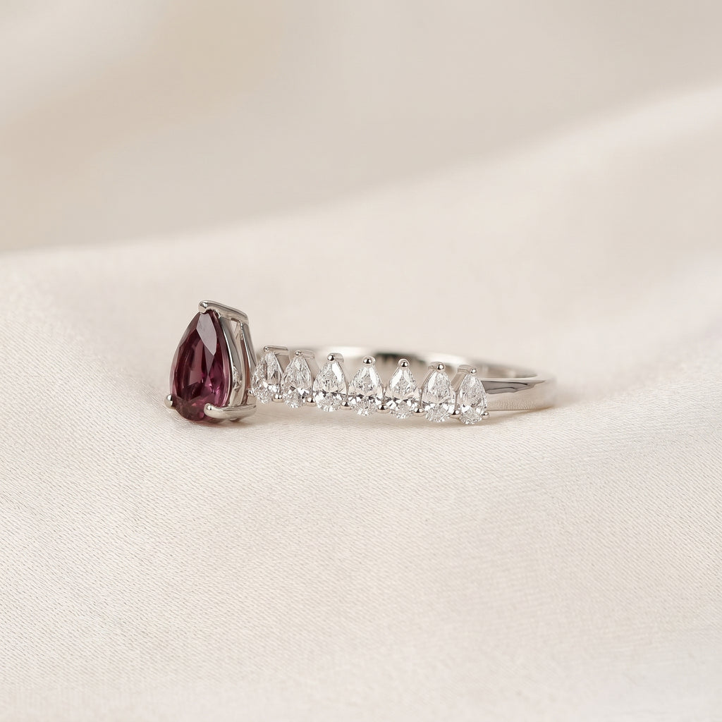 Purple Gemstone & White Lab Grown Diamond Open Ring in 14K White Gold 1.12 CTW