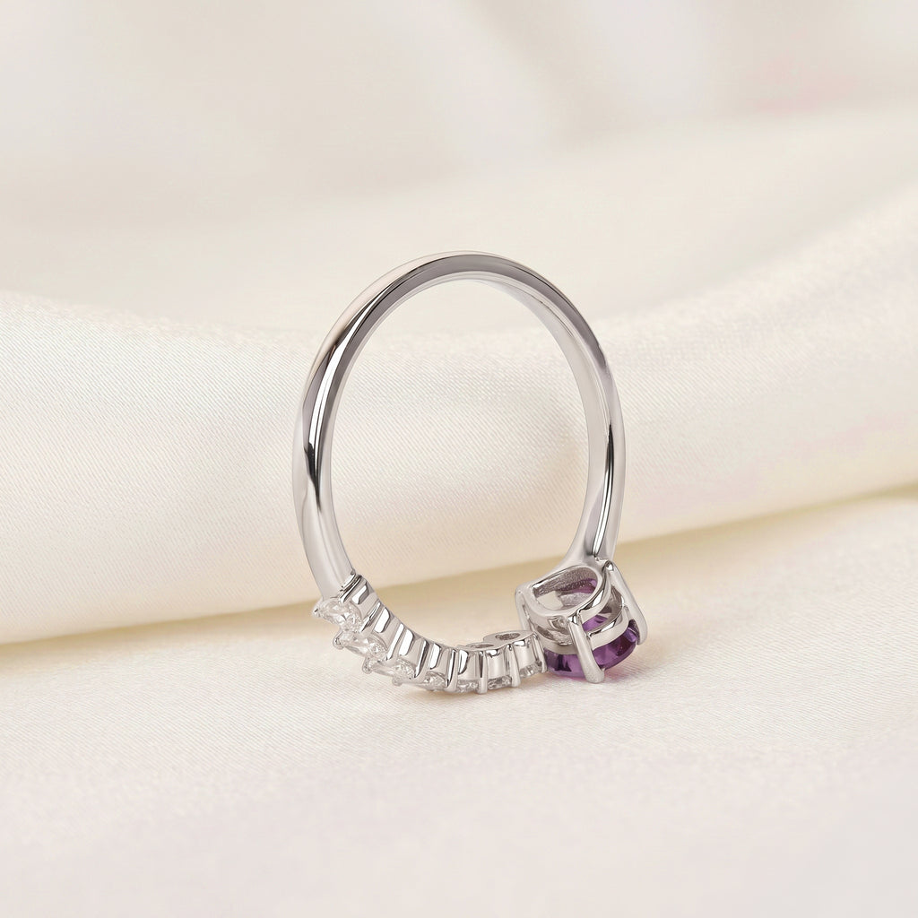 Purple Gemstone & White Lab Grown Diamond Open Ring in 14K White Gold 1.12 CTW