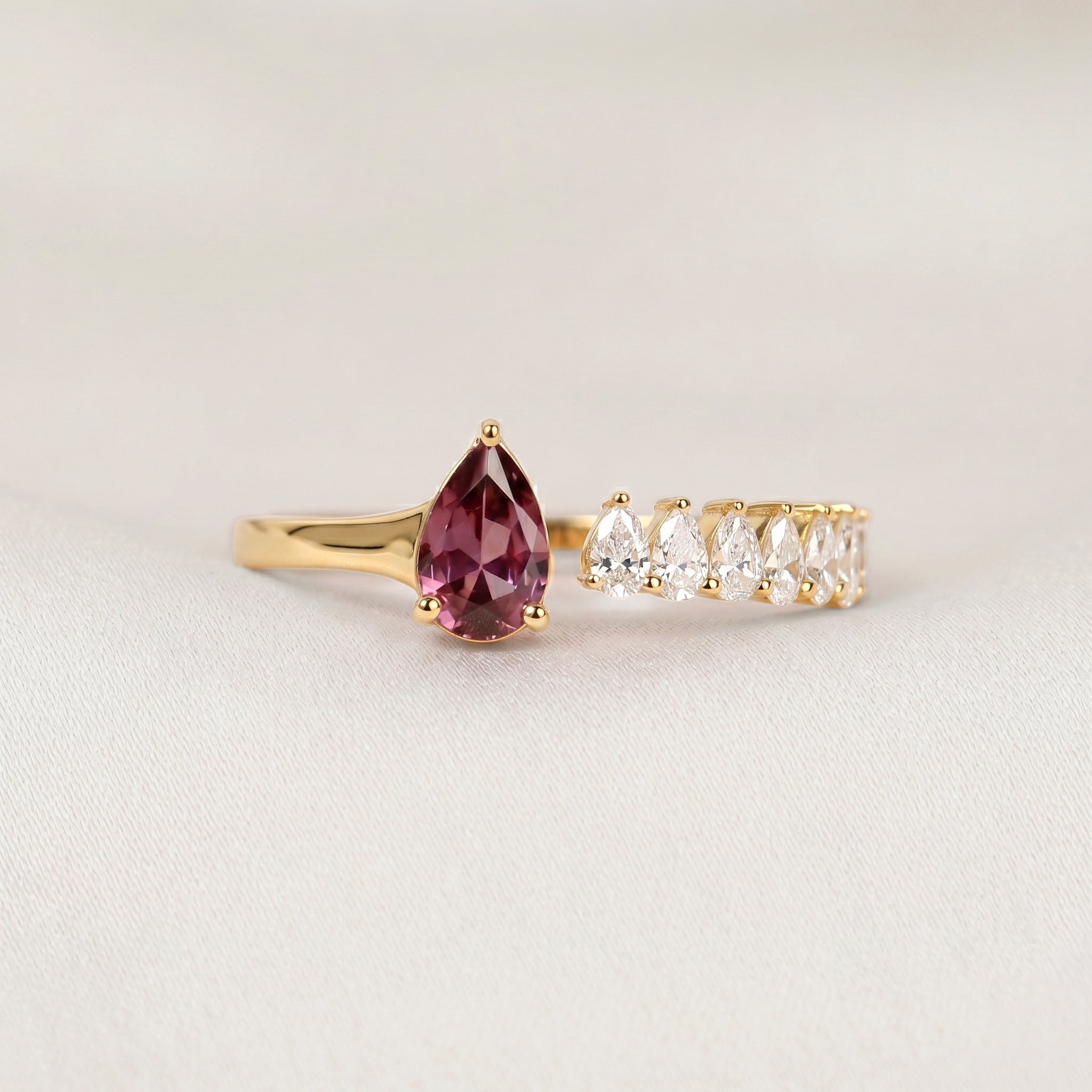 Purple Gemstone & White Lab Grown Diamond Open Ring in 14K Yellow Gold 1.12 CTW