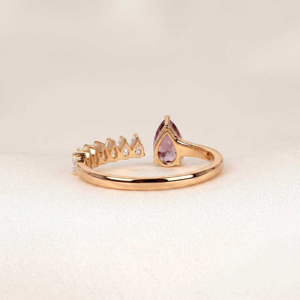 Purple Gemstone & White Lab Grown Diamond Open Ring in 18K Rose Gold 1.12 CTW