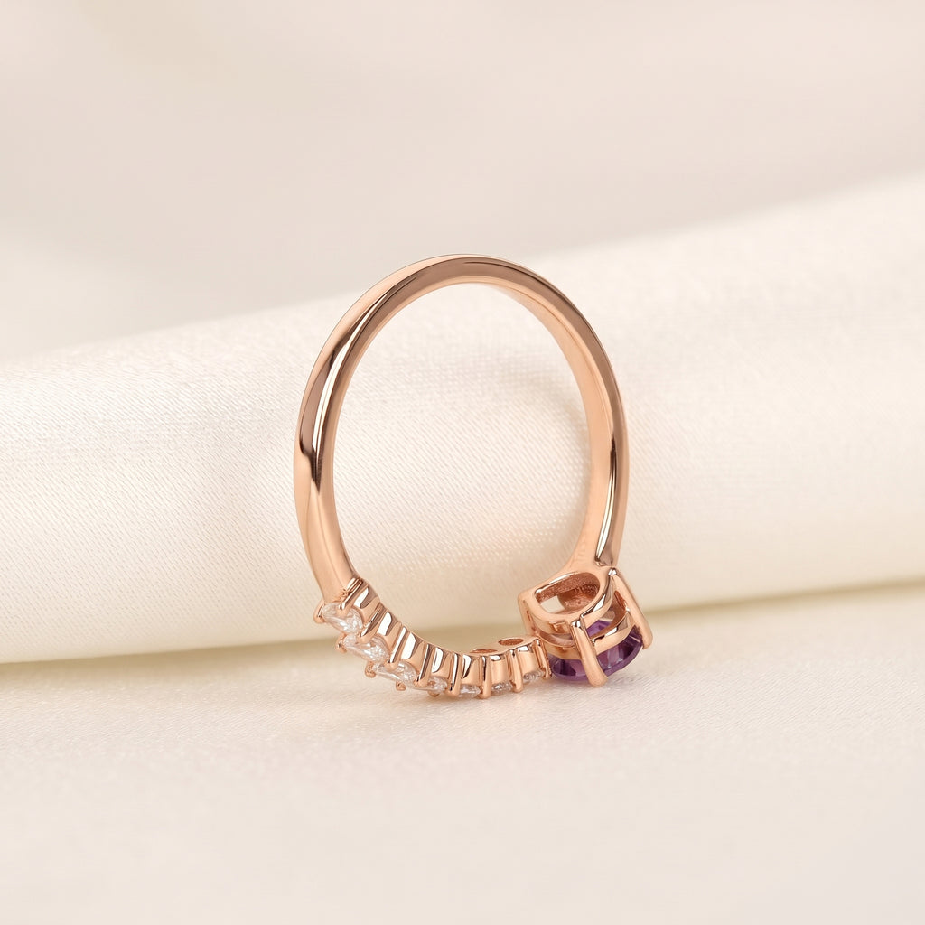 Purple Gemstone & White Lab Grown Diamond Open Ring in 18K Rose Gold 1.12 CTW