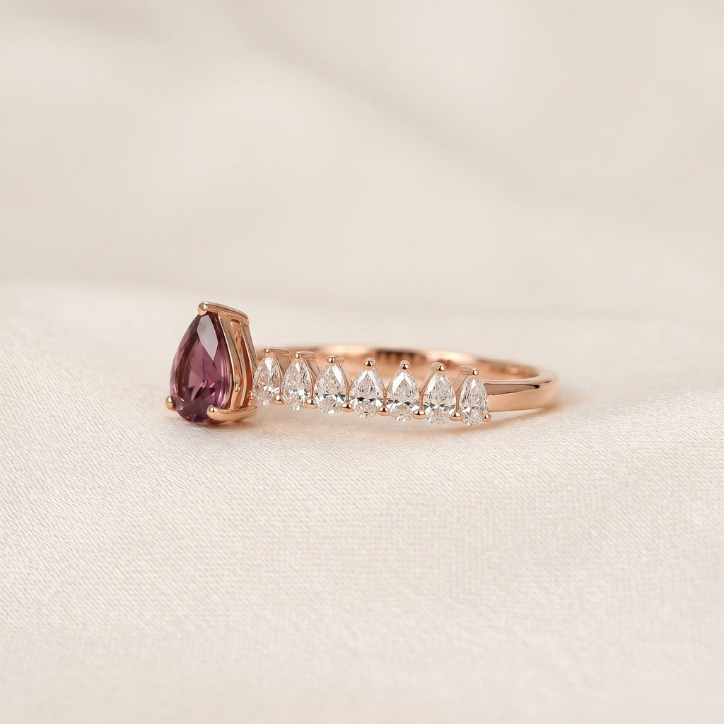 Purple Gemstone & White Lab Grown Diamond Open Ring in 18K Rose Gold 1.12 CTW