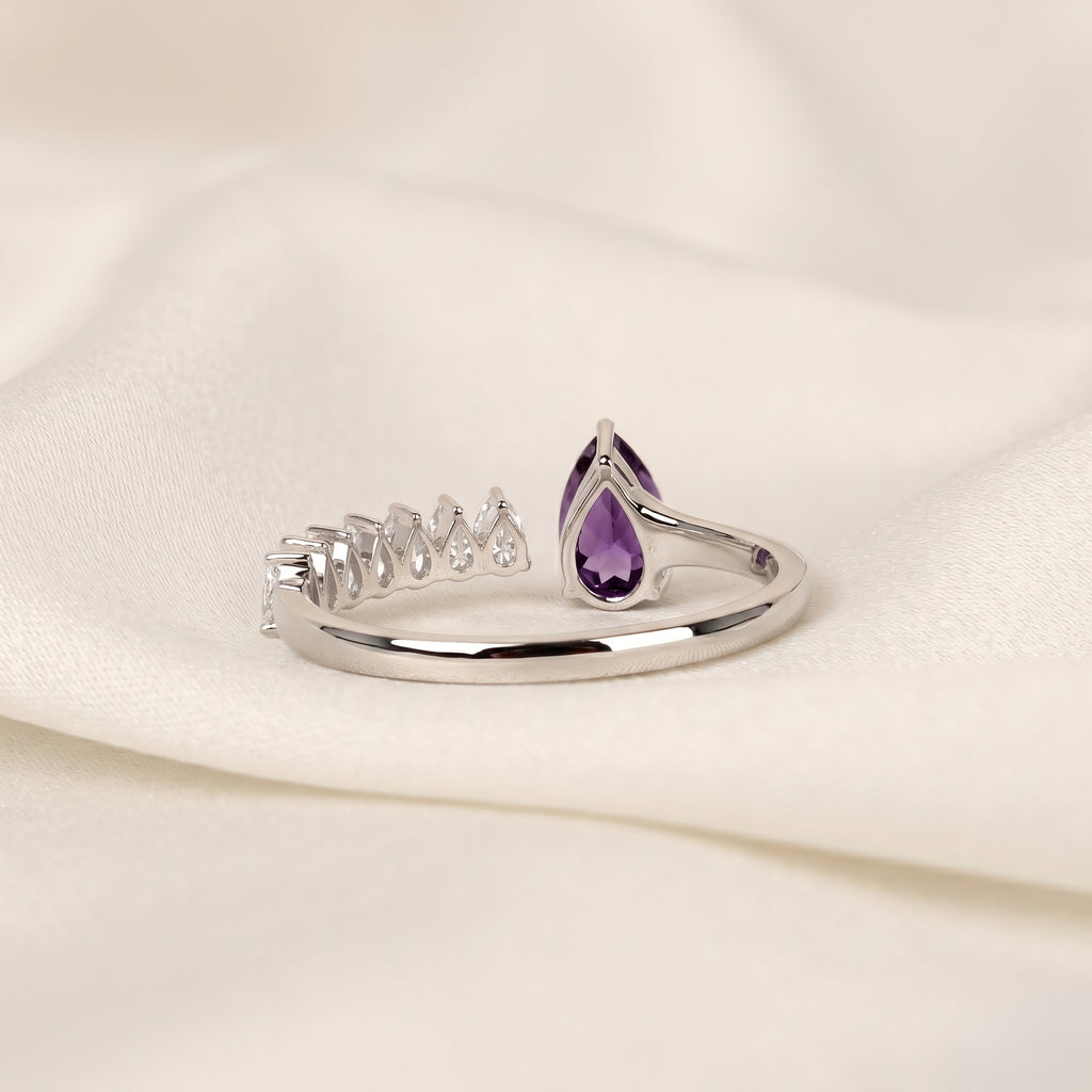 Purple Gemstone & White Lab Grown Diamond Open Ring in 18K White Gold 1.12 CTW