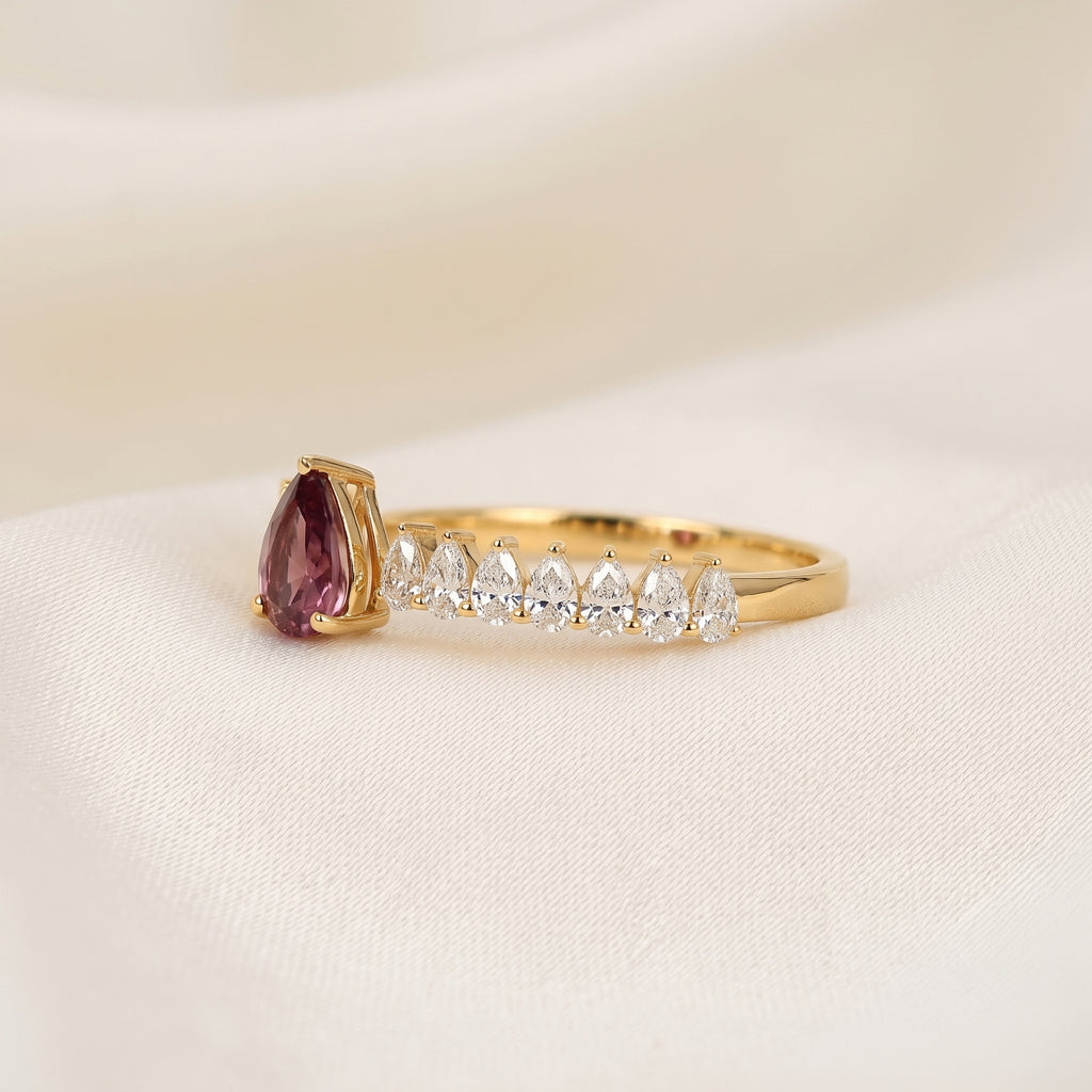 Purple Gemstone & White Lab Grown Diamond Open Ring in 18K Yellow Gold 1.12 CTW