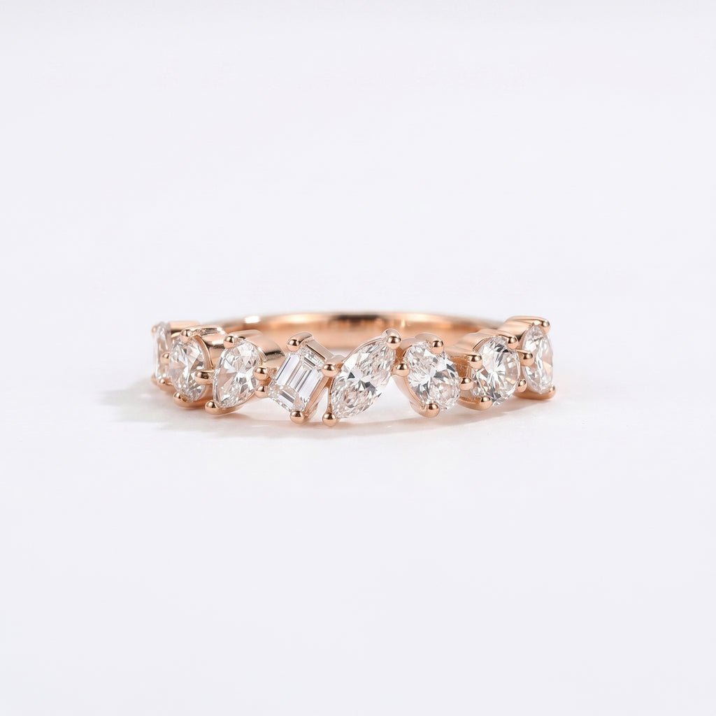 Multi-Shape Diamond Half Eternity Band in 10K Rose Gold 1.01 CTW