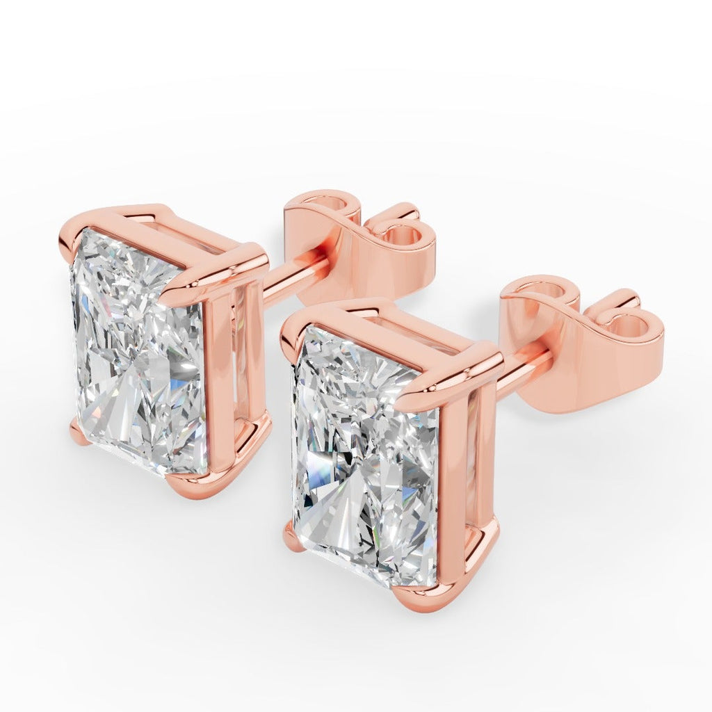 Radiant Cut Solitaire Lab-Grown Diamond Stud Earrings 18k rose gold