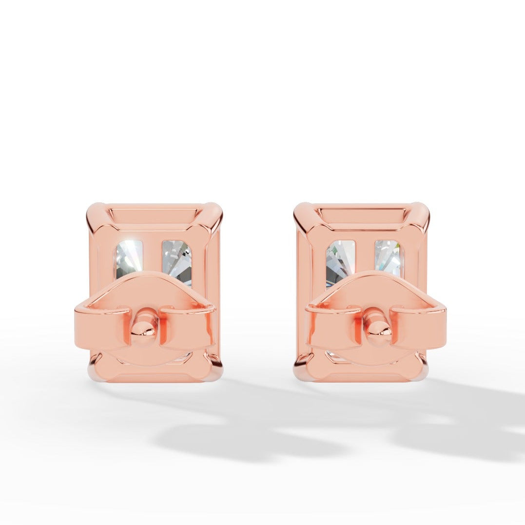 Radiant Cut Solitaire Lab-Grown Diamond Stud Earrings rose gold back