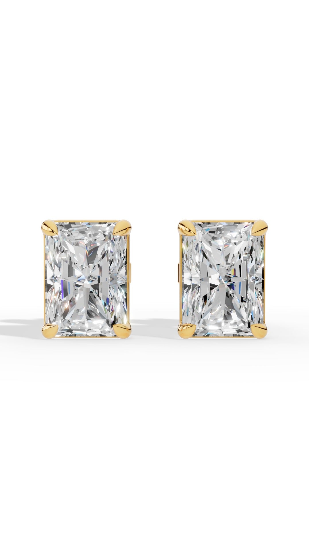 Radiant Cut Solitaire Stud Earrings 10K Yellow Gold 2.0 CTW