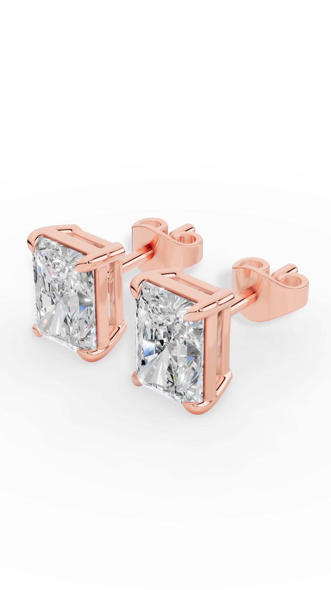 Radiant Cut Solitaire Stud Earrings 14K Rose Gold 2.0 CTW