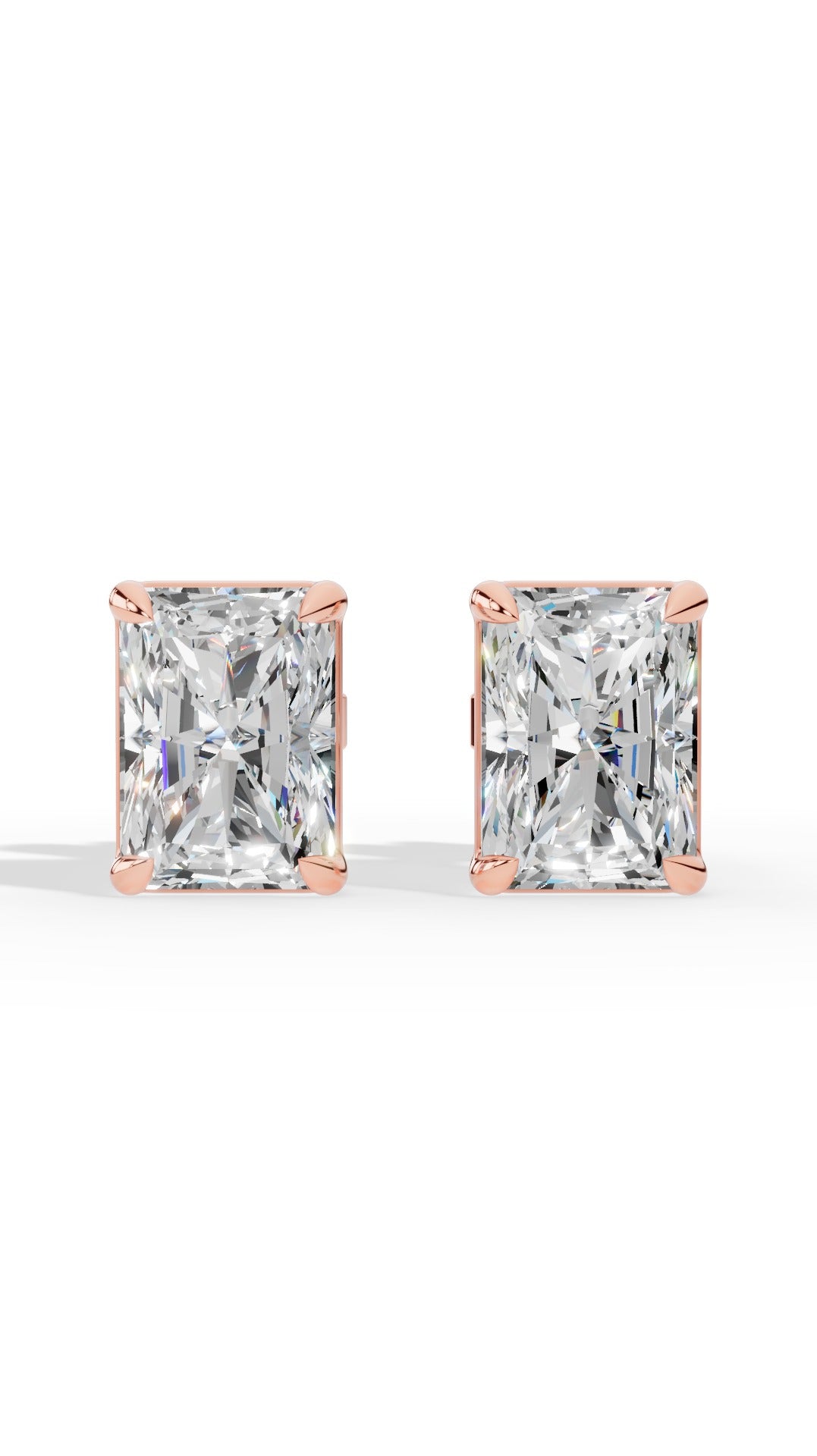 Radiant Cut Solitaire Stud Earrings 14K Rose Gold 2.0 CTW