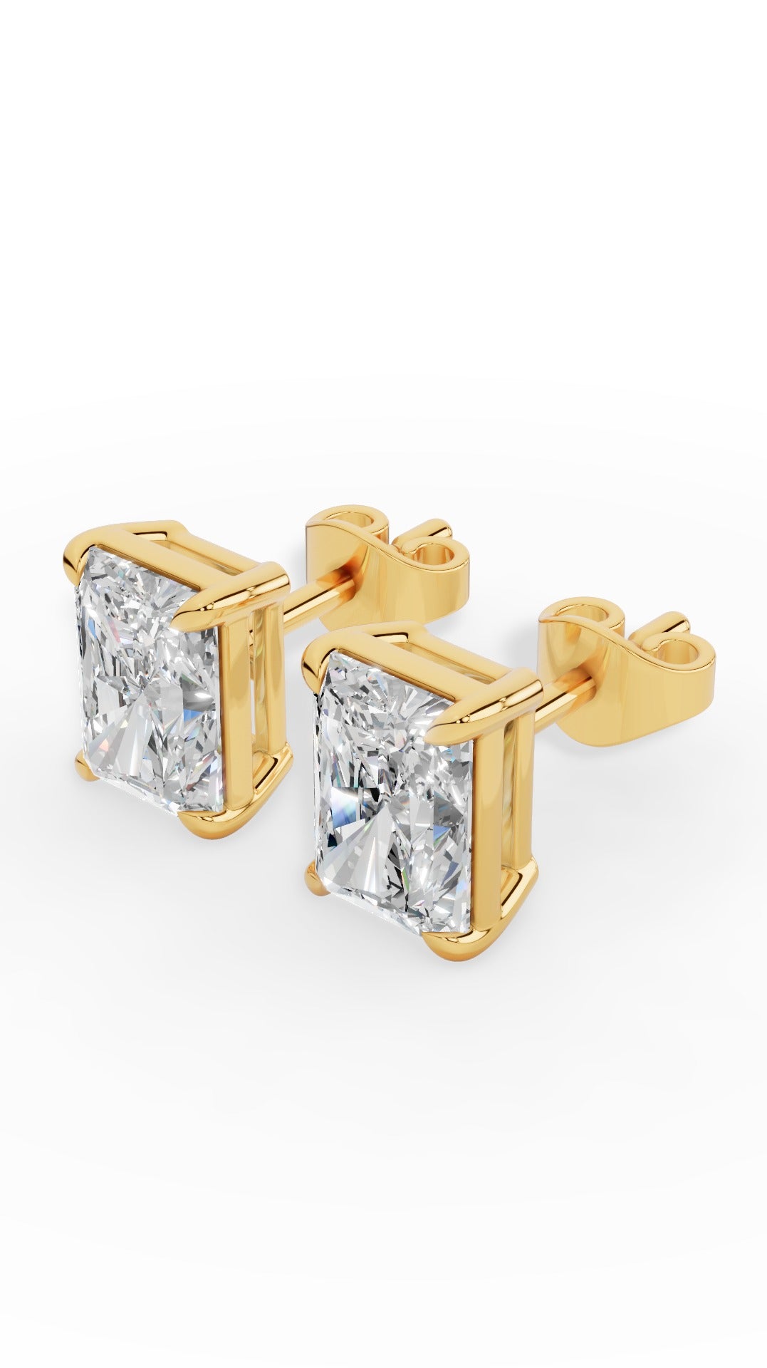Radiant Cut Solitaire Stud Earrings 14K Yellow Gold 2.0 CTW