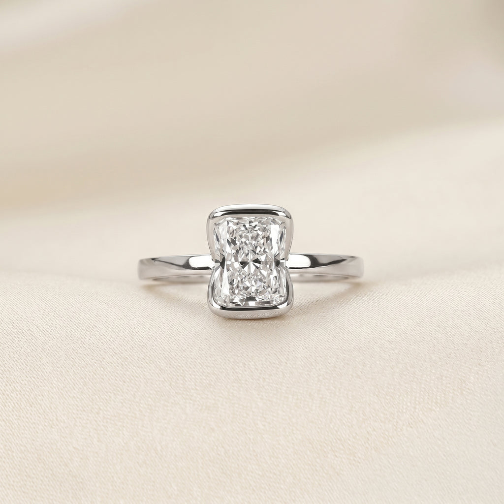 Radiant Lab Grown Diamond Bezel Solitaire Ring in 10K White 1.50 CTW