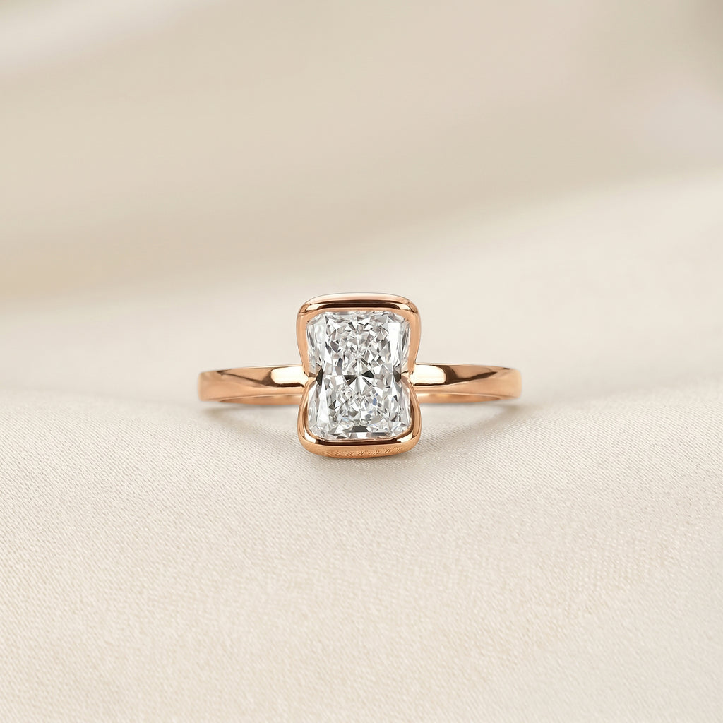 Radiant Lab Grown Diamond Bezel Solitaire Ring in 14K Rose 1.50 CTW