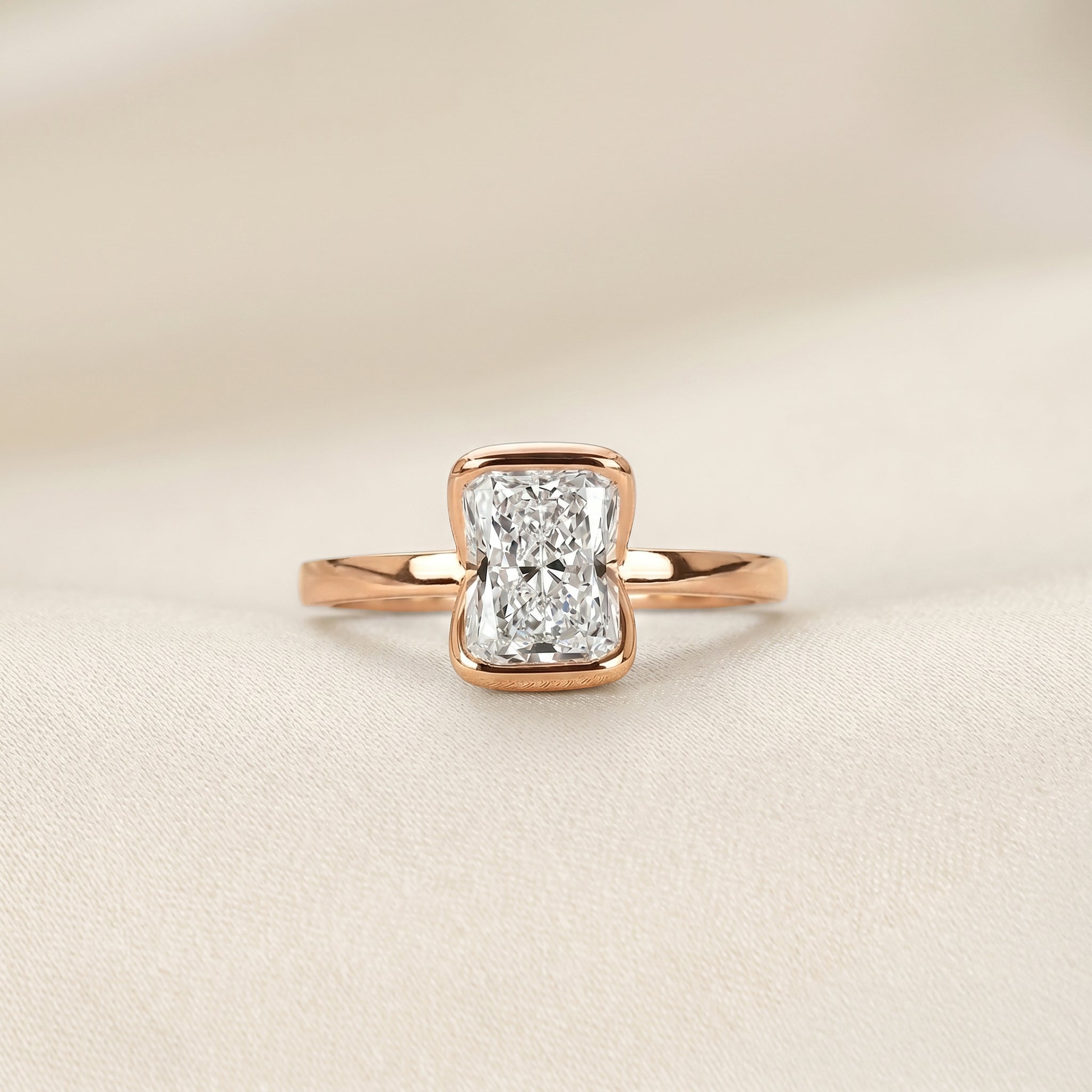 Radiant Lab Grown Diamond Bezel Solitaire Ring in 14K Rose 1.50 CTW