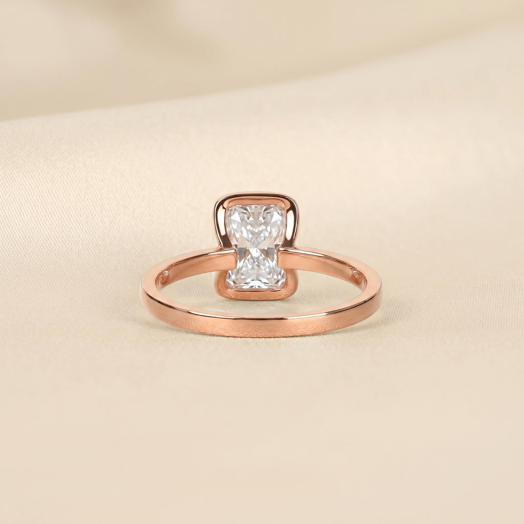 Radiant Lab Grown Diamond Bezel Solitaire Ring in 18K Rose 1.50 CTW