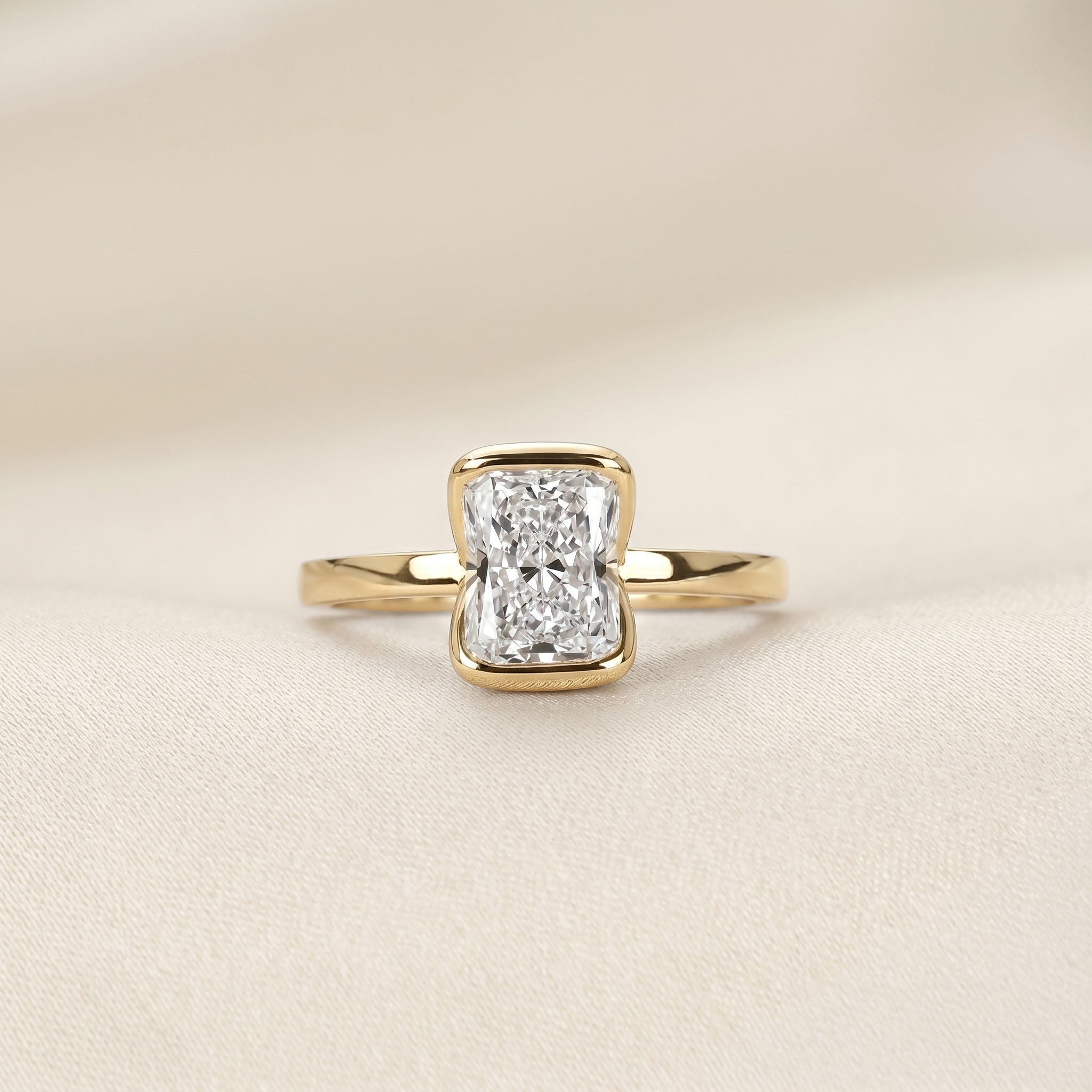Radiant Lab Grown Diamond Bezel Solitaire Ring in 18K Yellow 1.50 CTW