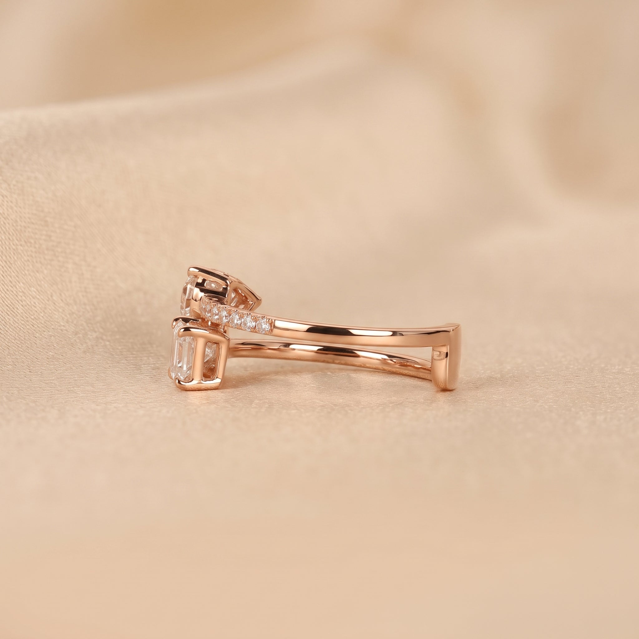 Radiant & Pear Lab Grown Diamond Toi et Moi Ring in 10K Rose Gold 1.50 CTW