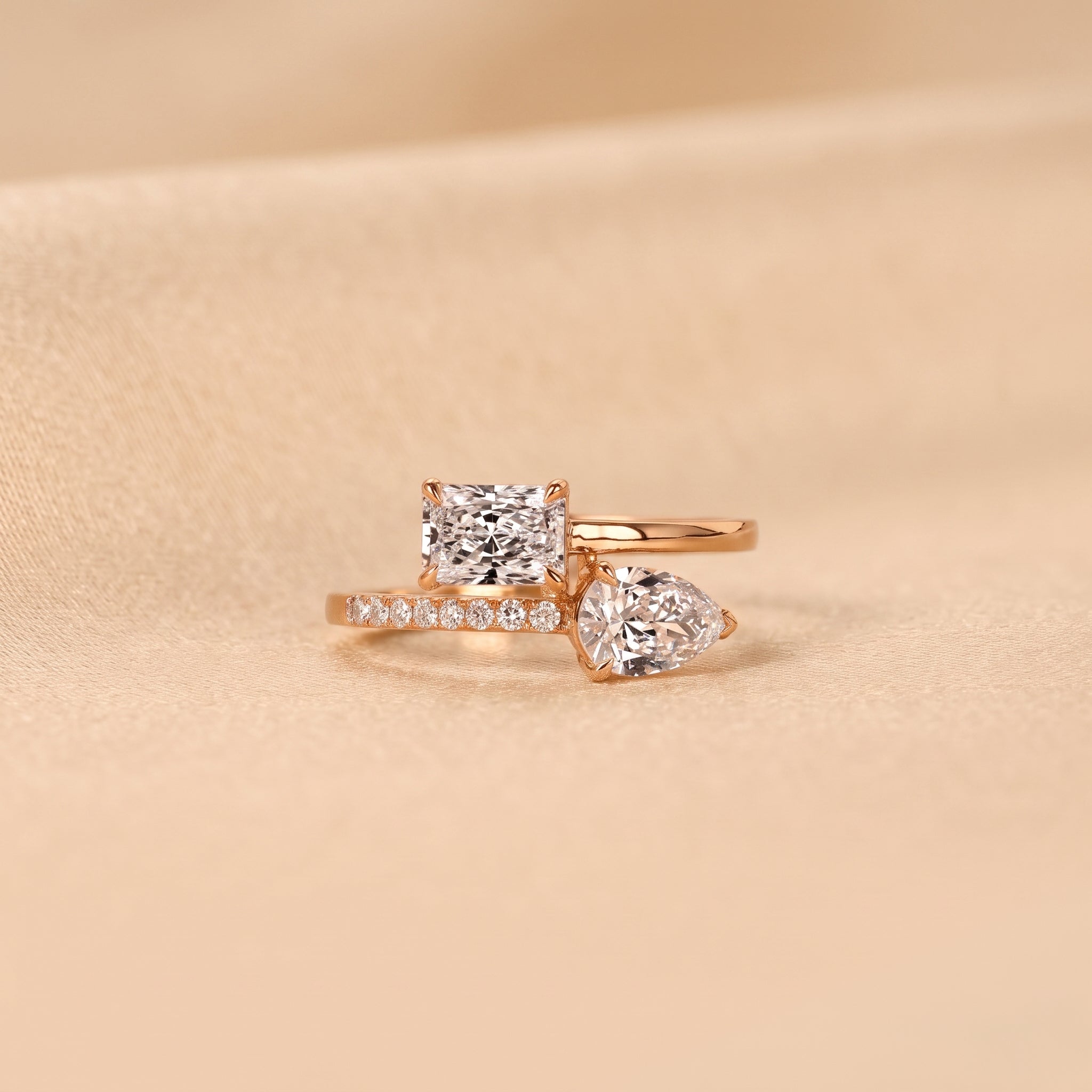 Radiant & Pear Lab Grown Diamond Toi et Moi Ring in 10K Rose Gold 1.50 CTW