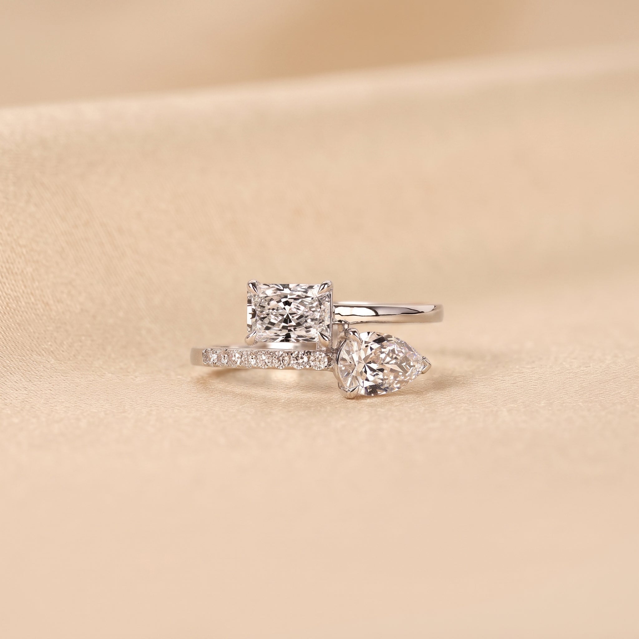 Radiant & Pear Lab Grown Diamond Toi et Moi Ring in 10K White Gold 1.50 CTW