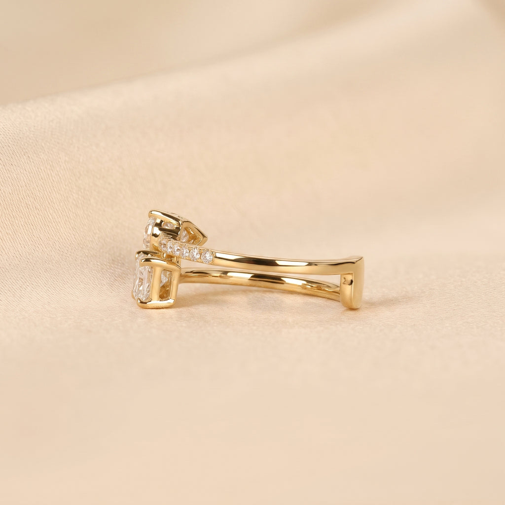 Radiant & Pear Lab Grown Diamond Toi et Moi Ring in 10K Yellow Gold 1.50 CTW