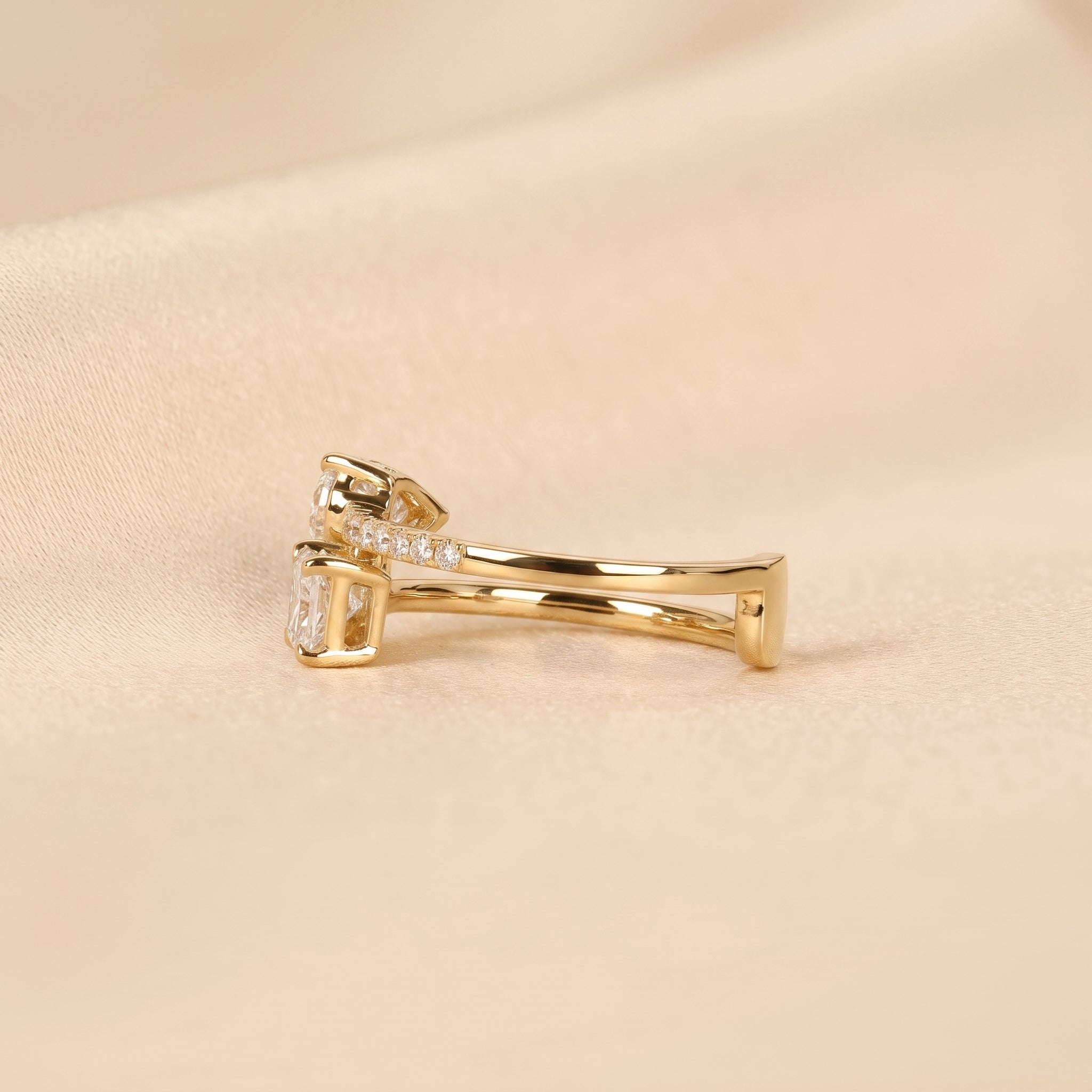 Radiant & Pear Lab Grown Diamond Toi et Moi Ring in 10K Yellow Gold 1.50 CTW