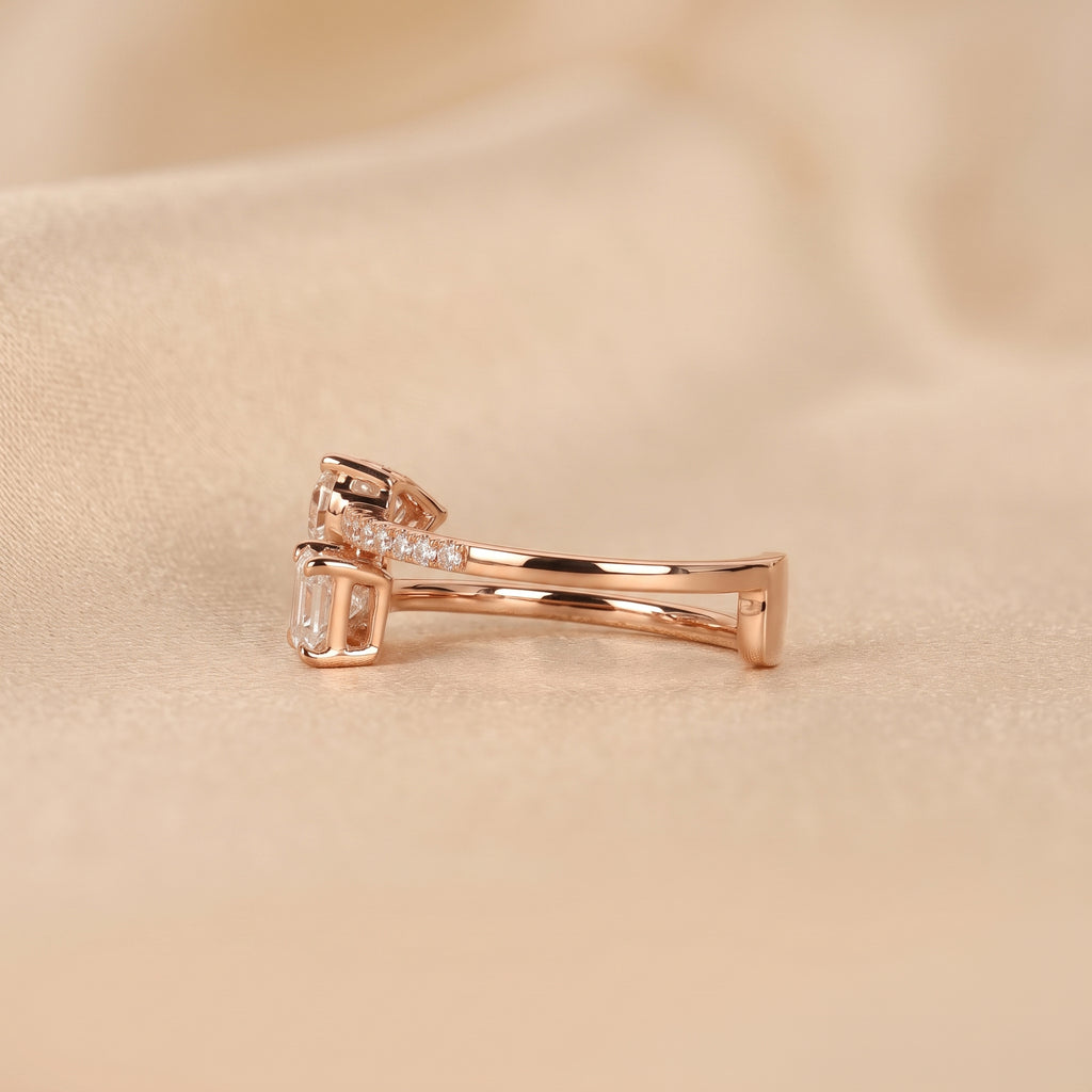 Radiant & Pear Lab Grown Diamond Toi et Moi Ring in 14K Rose Gold 1.50 CTW