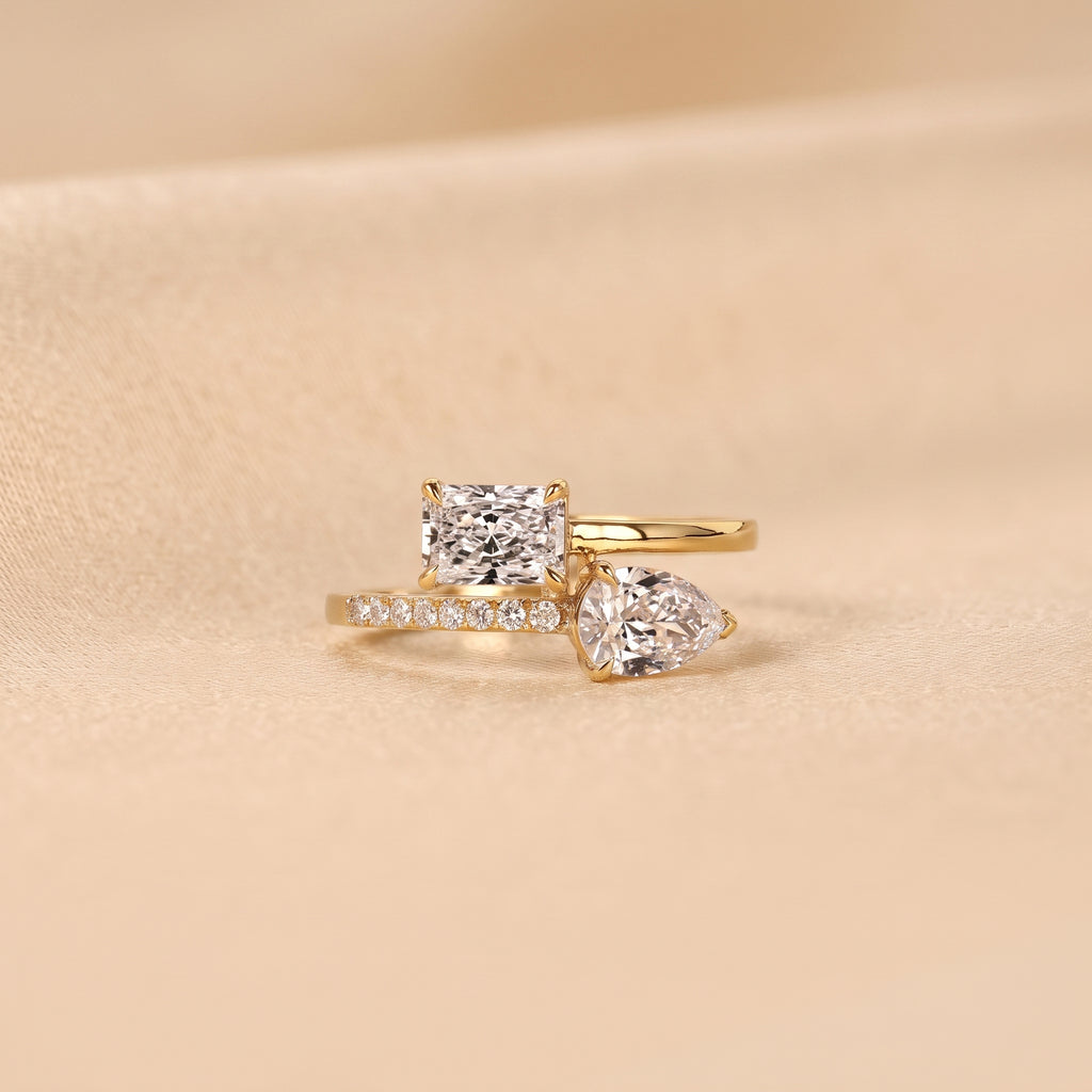 Radiant & Pear Lab Grown Diamond Toi et Moi Ring in 14K Yellow Gold 1.50 CTW