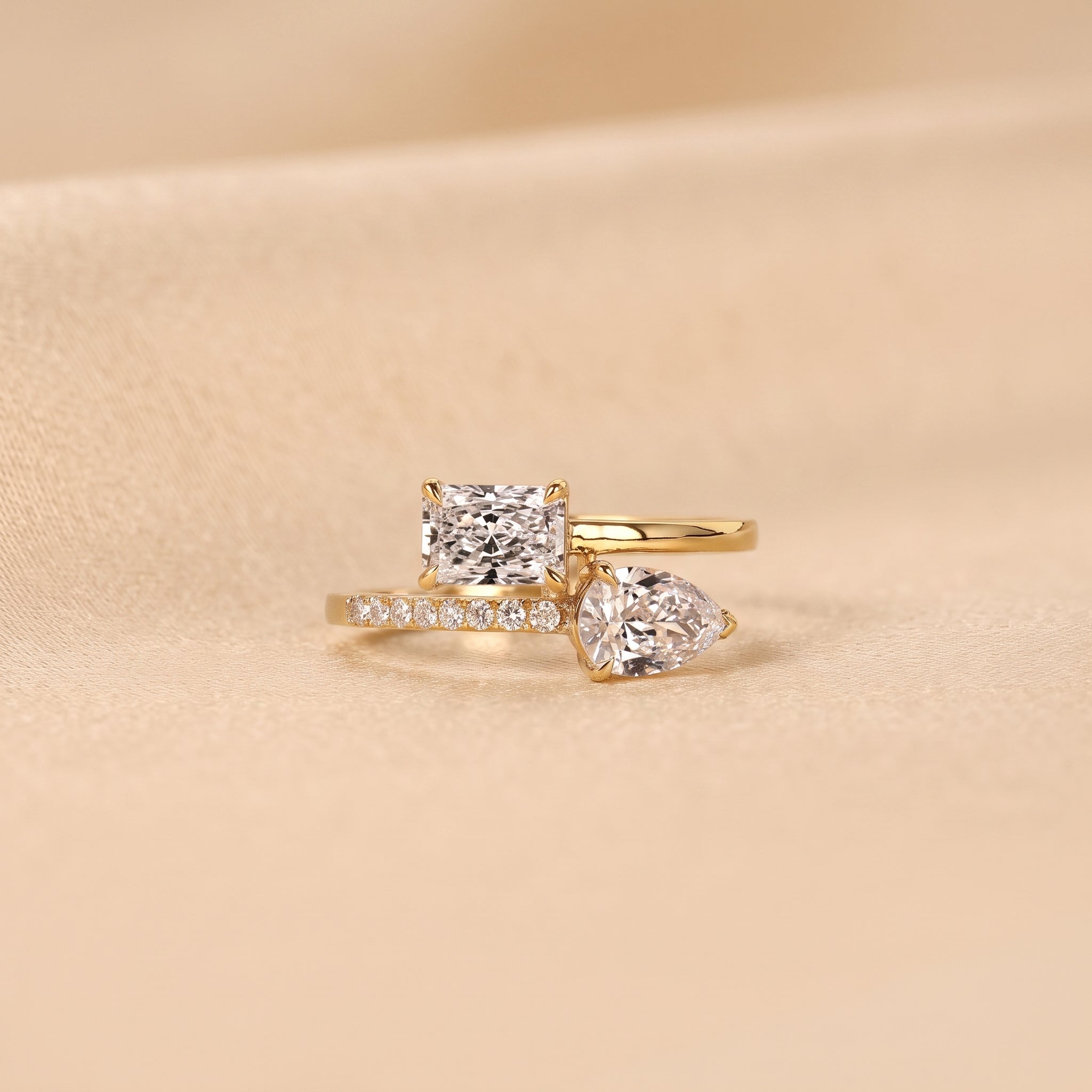 Radiant & Pear Lab Grown Diamond Toi et Moi Ring in 14K Yellow Gold 1.50 CTW