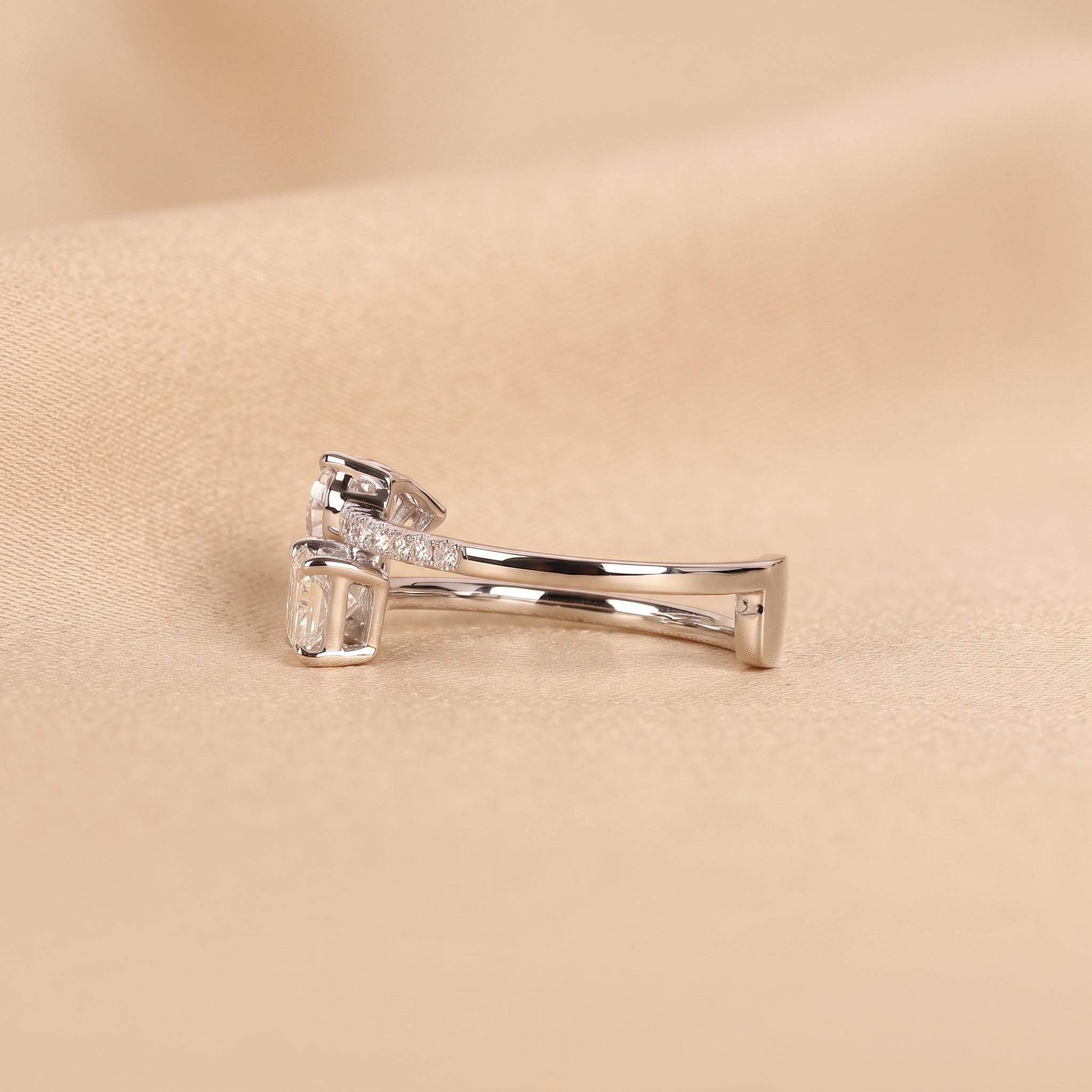 Radiant & Pear Lab Grown Diamond Toi et Moi Ring in 18K White Gold 1.50 CTW