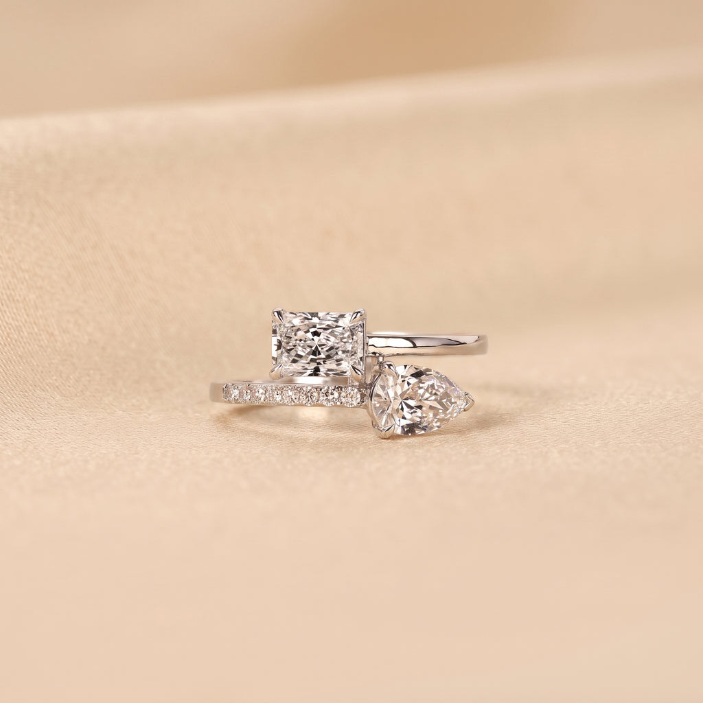 Radiant & Pear Lab Grown Diamond Toi et Moi Ring in 18K White Gold 1.50 CTW