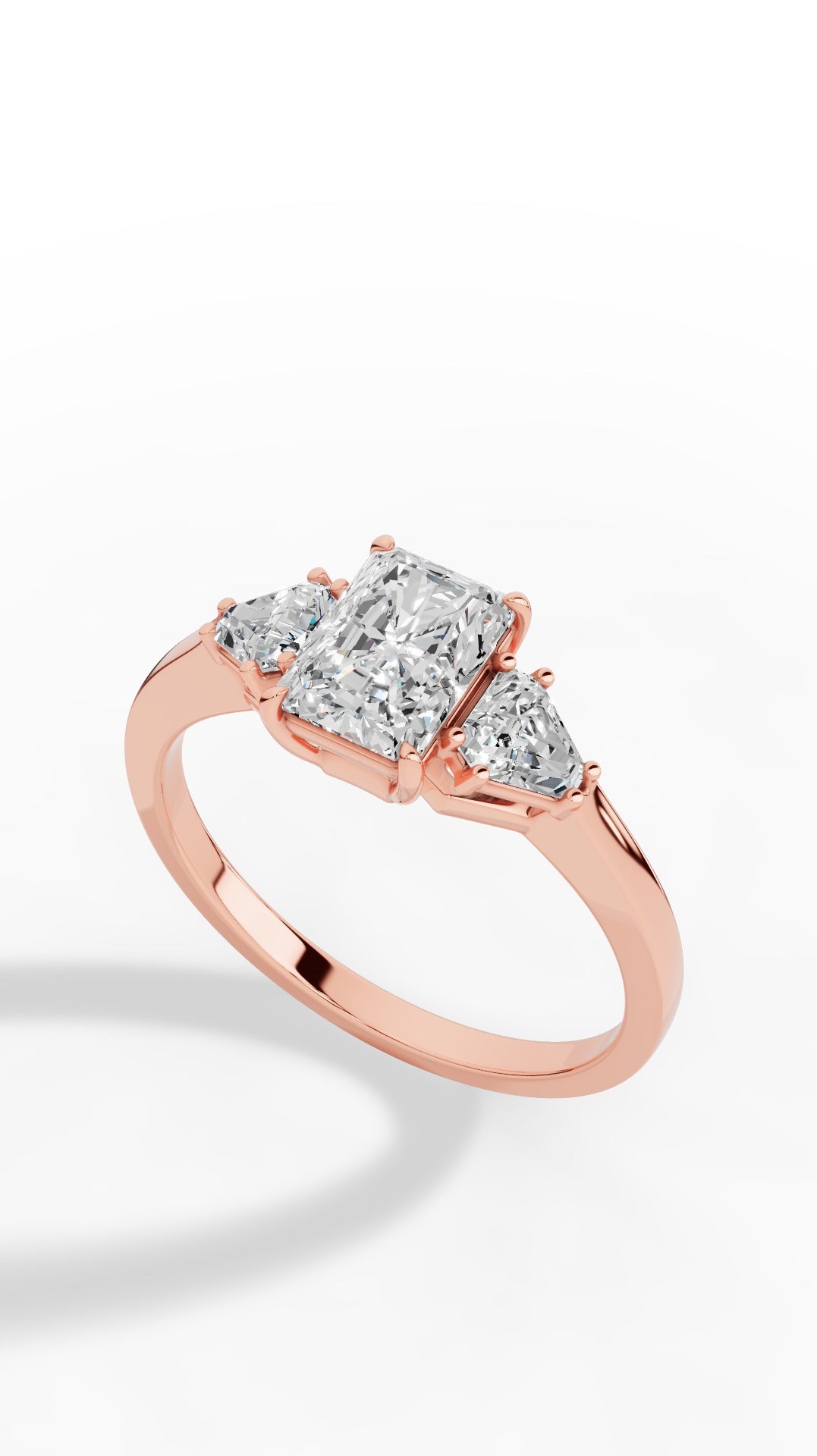 Radiant Trio Ring With Half Moon Cut 10K Rose Gold 1.35 CTW