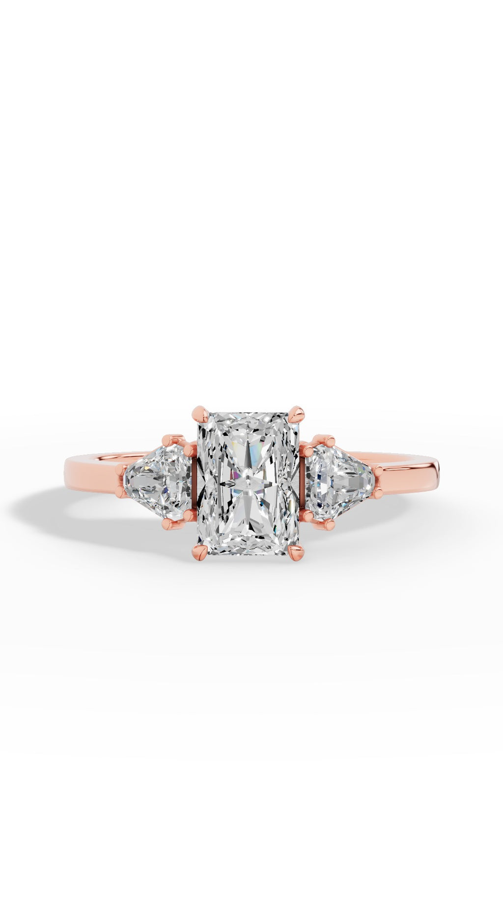 Radiant Trio Ring With Half Moon Cut 10K Rose Gold 1.35 CTW