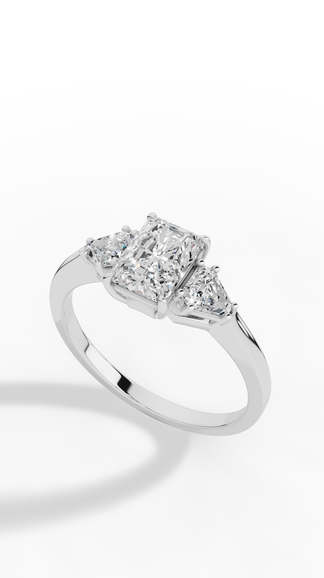 Radiant Trio Ring With Half Moon Cut 10K White Gold 1.35 CTW