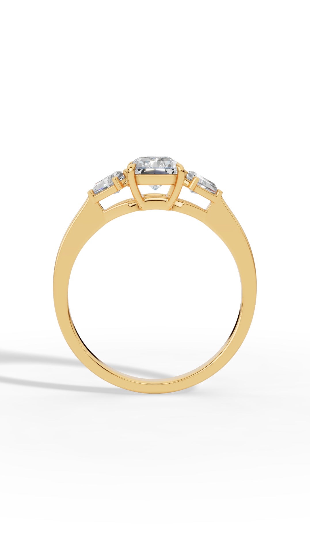 Radiant Trio Ring With Half Moon Cut 10K Yellow Gold 1.35 CTW