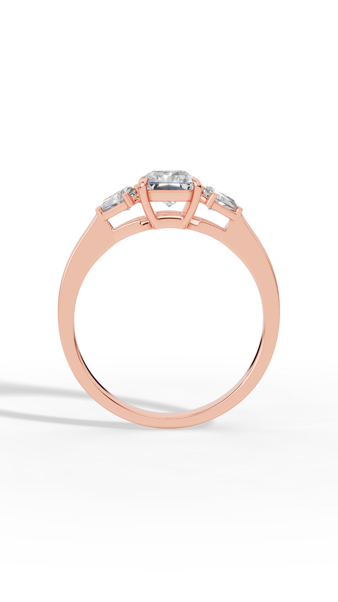 Radiant Trio Ring With Half Moon Cut 14K Rose Gold 1.35 CTW