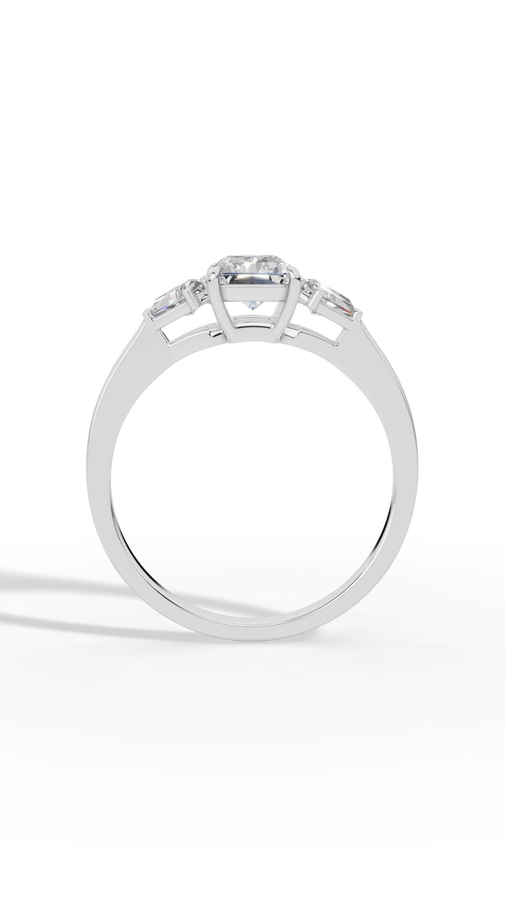 Radiant Trio Ring With Half Moon Cut 14K White Gold 1.35 CTW