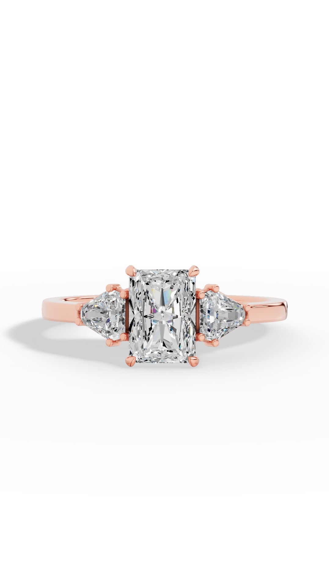 Radiant Trio Ring With Half Moon Cut 18K Rose Gold 1.35 CTW