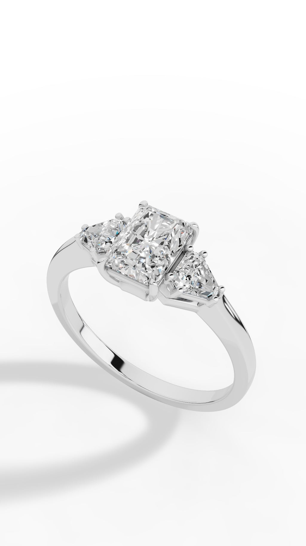 Radiant Trio Ring With Half Moon Cut 18K White Gold 1.35 CTW