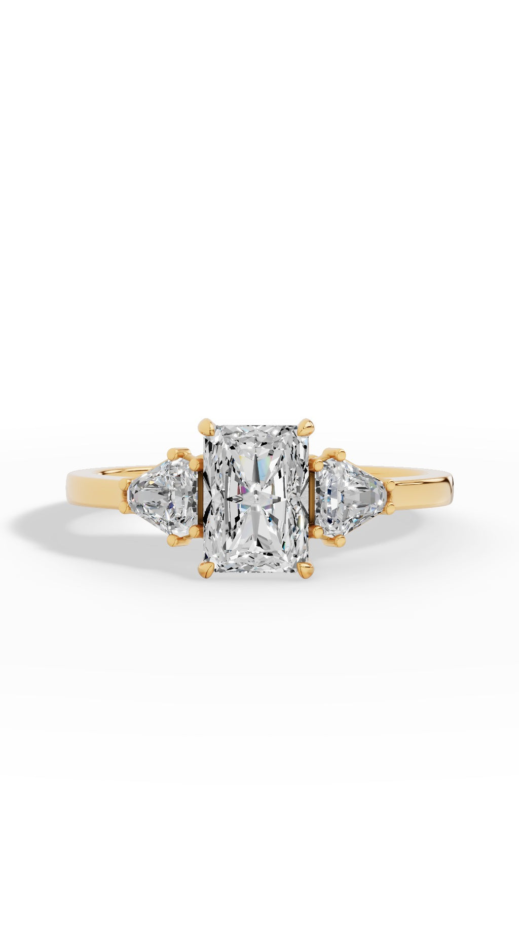 Radiant Trio Ring With Half Moon Cut 18K Yellow Gold 1.35 CTW