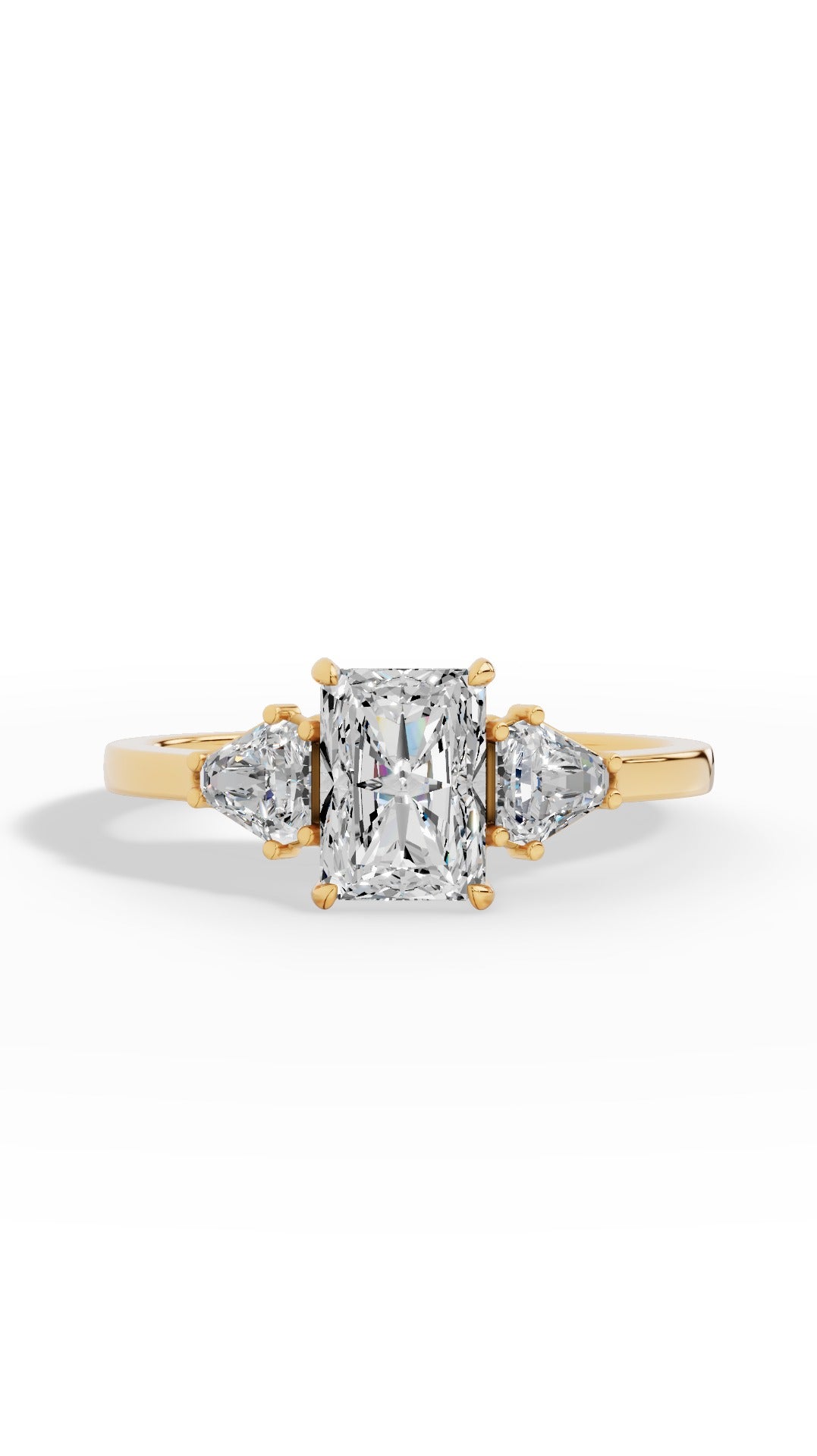 Radiant Trio Ring With Half Moon Cut 18K Yellow Gold 1.35 CTW
