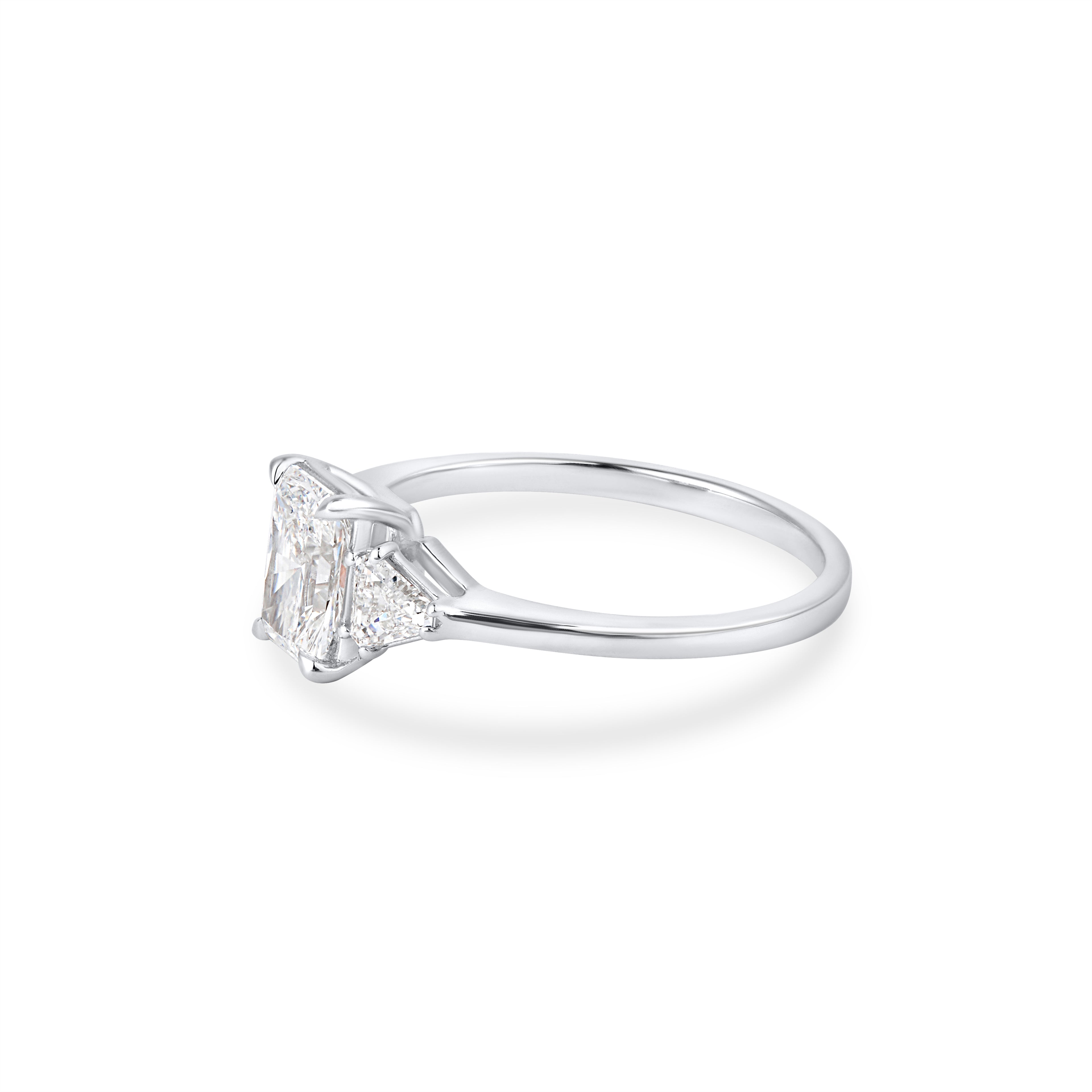 Radiant Trio Ring With Half Moon Cut Lab Grown Diamond 18k white gold